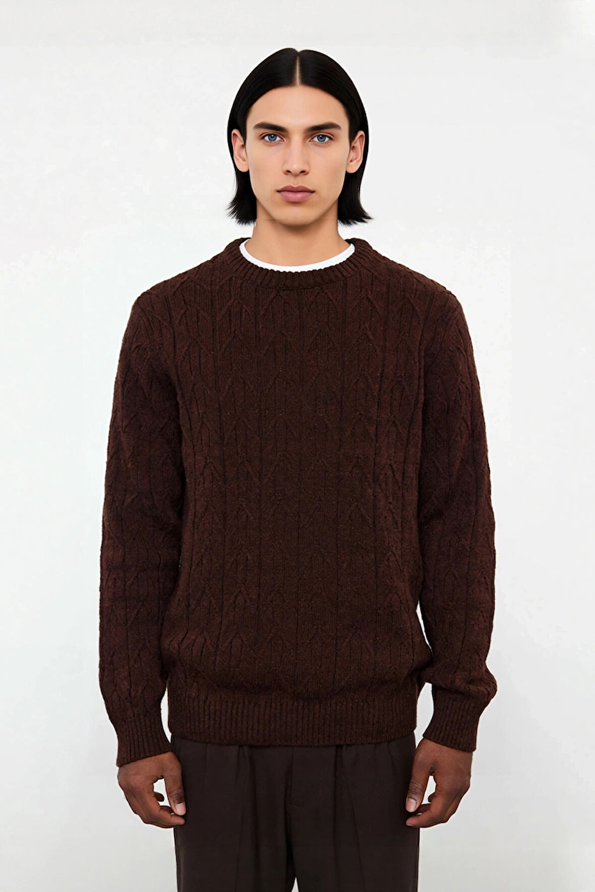 Erkek Regular Kalıp Bisiklet Yaka Dokulu Triko Kazak Soğuk Havalarda Sıcak Tutan Şıklık Kaliteli