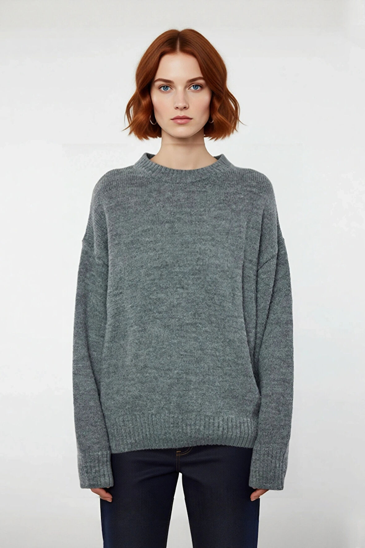 Kadın Oversize Bisiklet Yaka Triko Kazak Düşük Kollu Kış Mevsimi Rahatlığını Sunan Günlük Şıklık