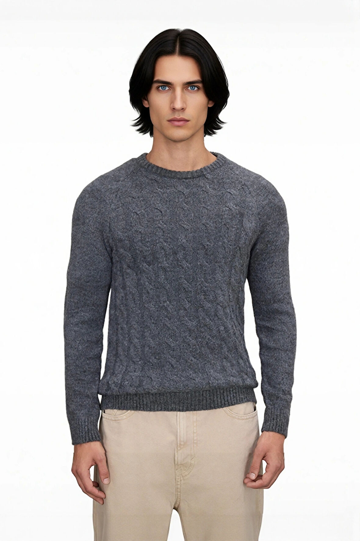 Erkek Casual Saç Örgü Desenli Slim Fit Triko Kazak Kışın Günlük Kombinler İçin İdeal Model