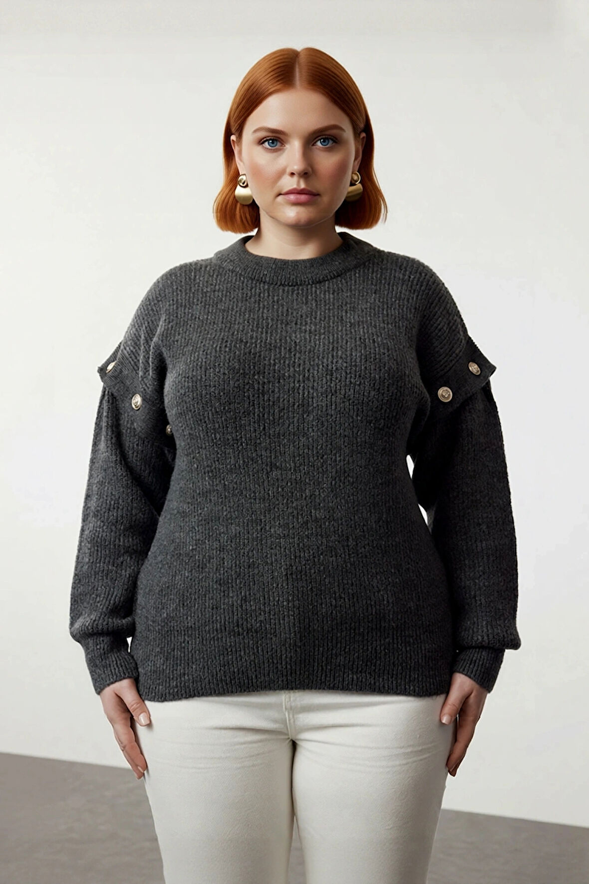 Şık Kadın Relaxed Kalıp Düz Desen Bisiklet Yaka Düşük Kollu Çıkarılabilir Triko Kazak Kaliteli