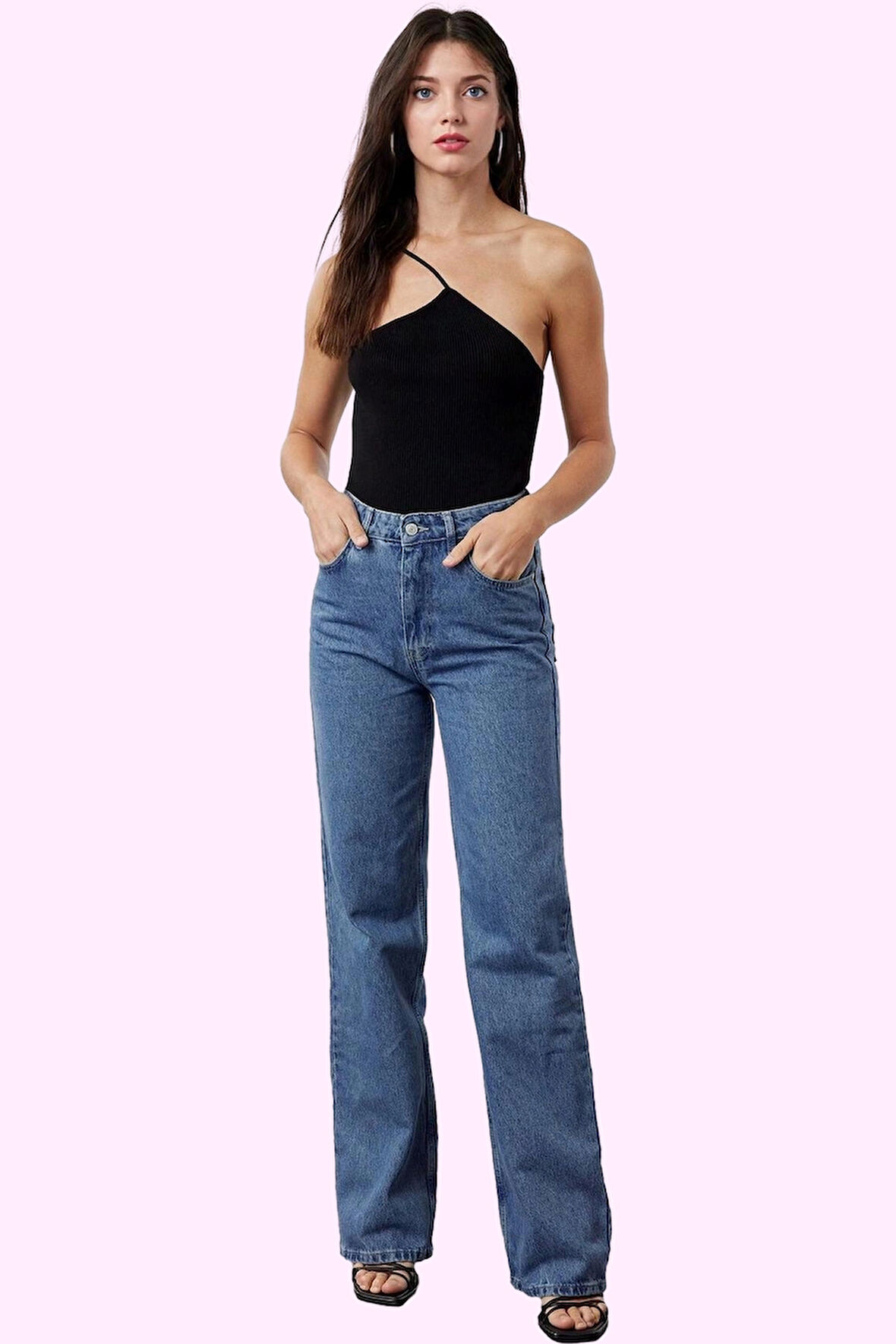 Kadın Pamuk Denim Wide Leg Jean Yüksek Bel Rahat Günlük Stil Hafta Sonu Yaz Aylarının Vazgeçilmezi