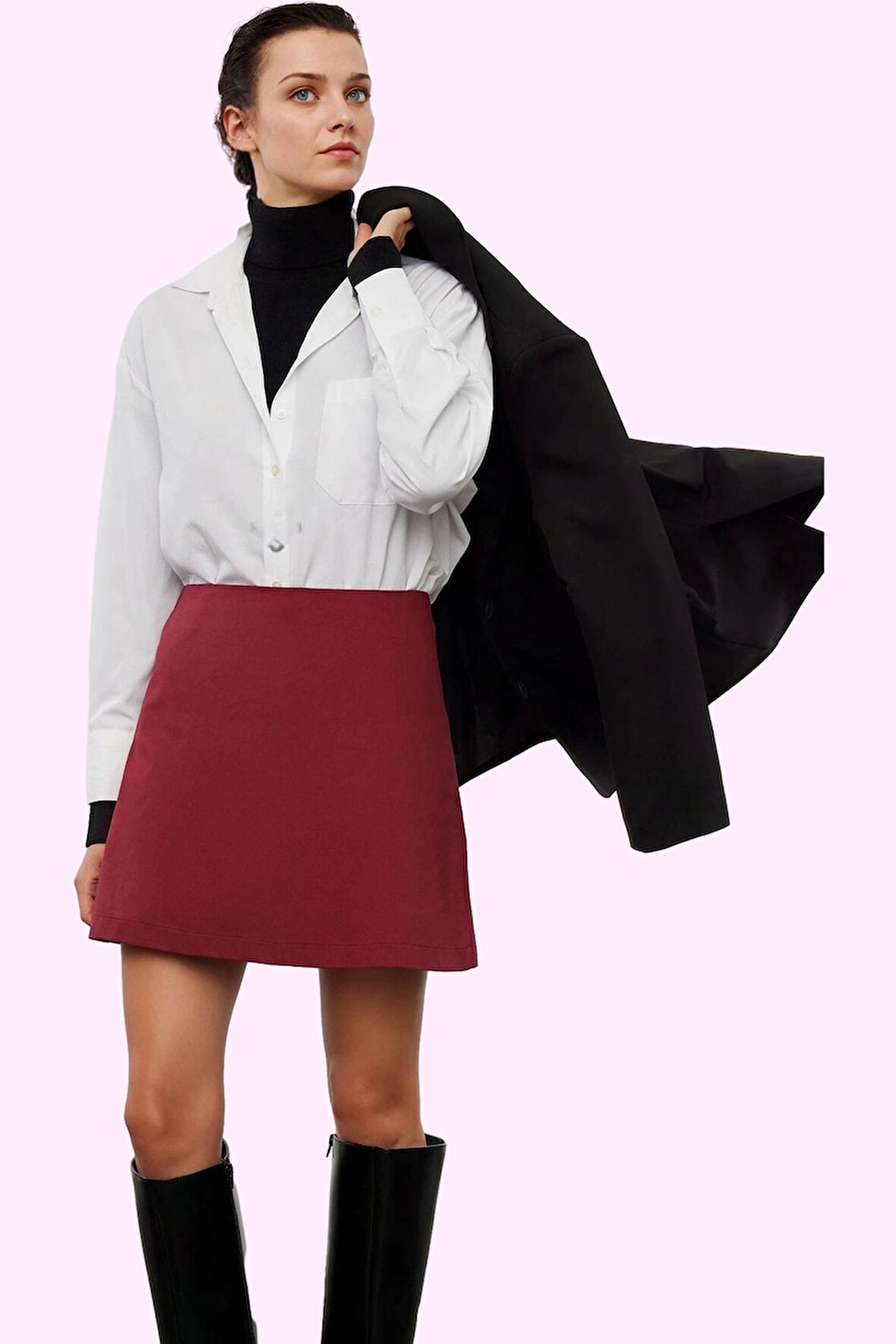 Kadın Mini Etek Yüksek Bel A line Dokuma Gabardin Günlük Stil Hafta Sonu Dayanıklı Malzeme