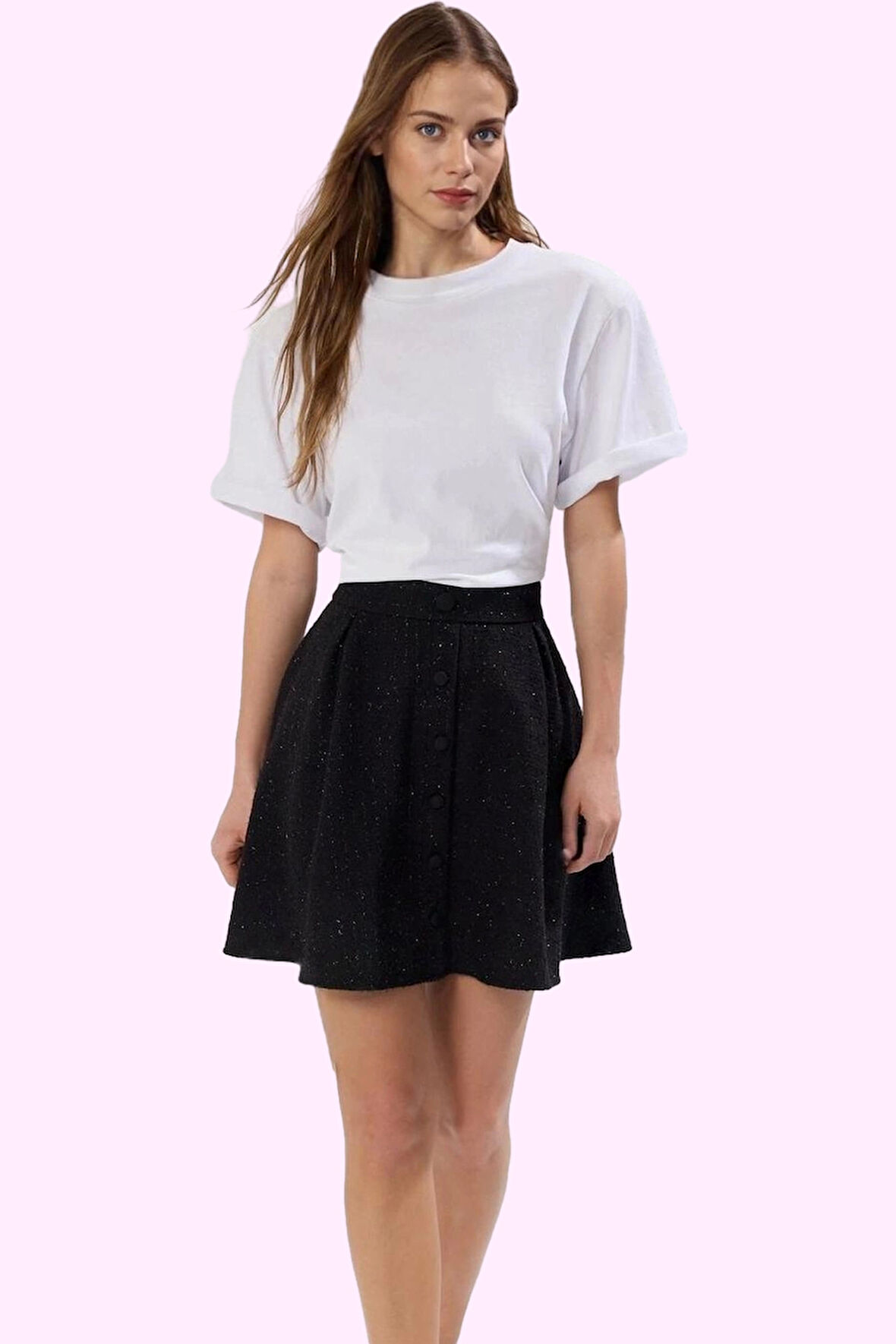 Kadın Mini Etek A line Kalıp Tüvit Dokuma Cep Detaylarıyla Kışlık Yaz Aylarının Vazgeçilmezi