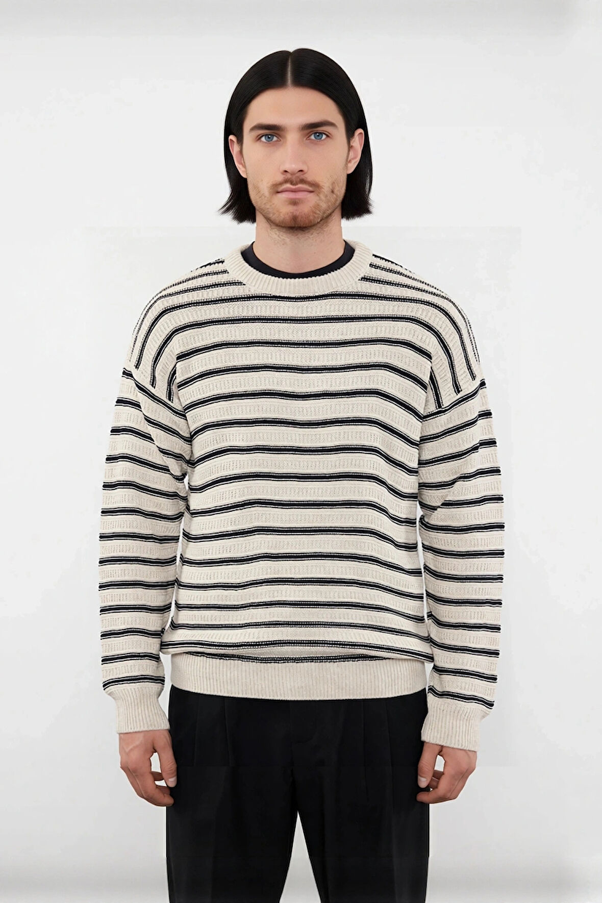 Unisex Basic Bisiklet Yaka Çizgili Triko Kazak Modern Ve Rahat Kış Kombinleri İçin İdeal Bir Parça