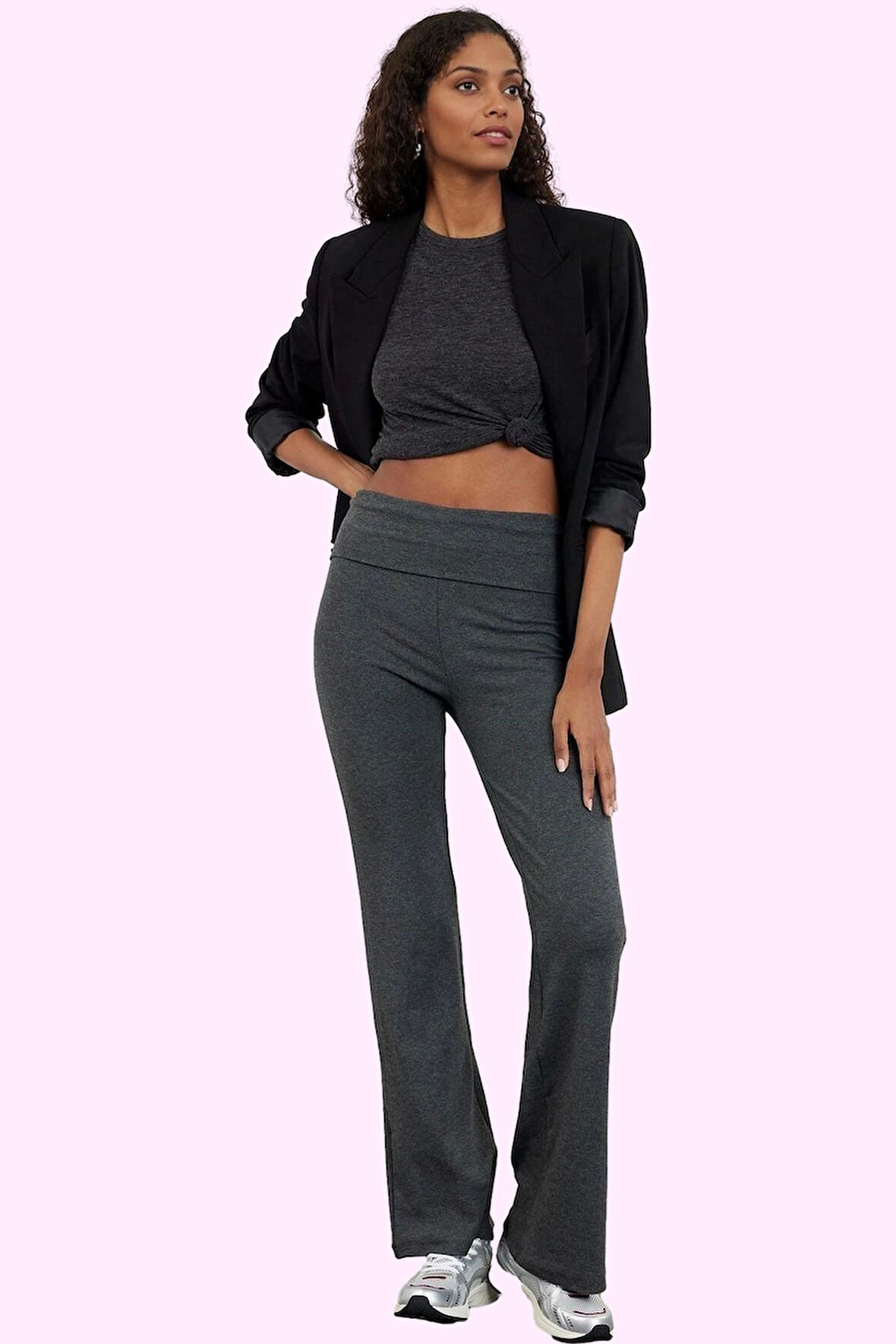 Kadın Flare Pantolon Lastikli Bel Düz Desen Örme Kumaş Rahat Günlük Yaz Aylarının Vazgeçilmezi