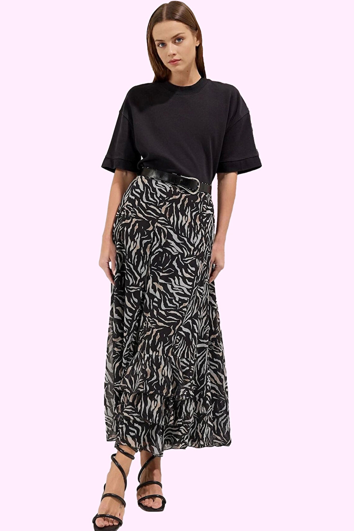 Kadın Şifon Maxi Etek Rahat Kalıp Animal Desenli Günlük Kombin Hafta Sonu Kaliteli Malzeme