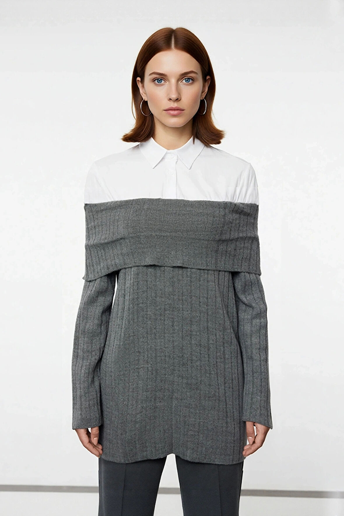 Kadın Modern Omzu Açık Triko Tunik Kazak Reglan Kol Fitted Kesim Günlük Şık Giyim İçin Kaliteli