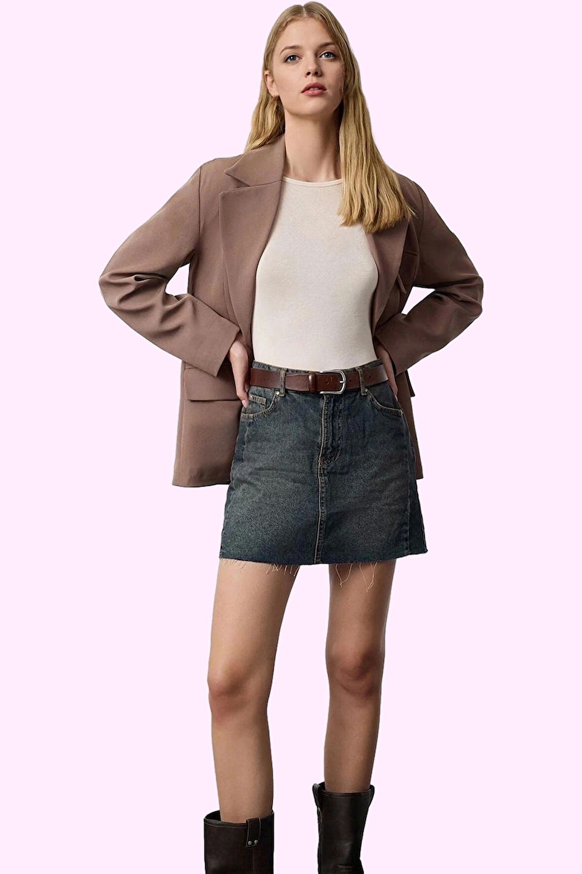 Kadın Pamuk Denim Mini Etek Yüksek Bel A line Günlük Şıklık Hafta Sonu Yaz Aylarının Vazgeçilmezi