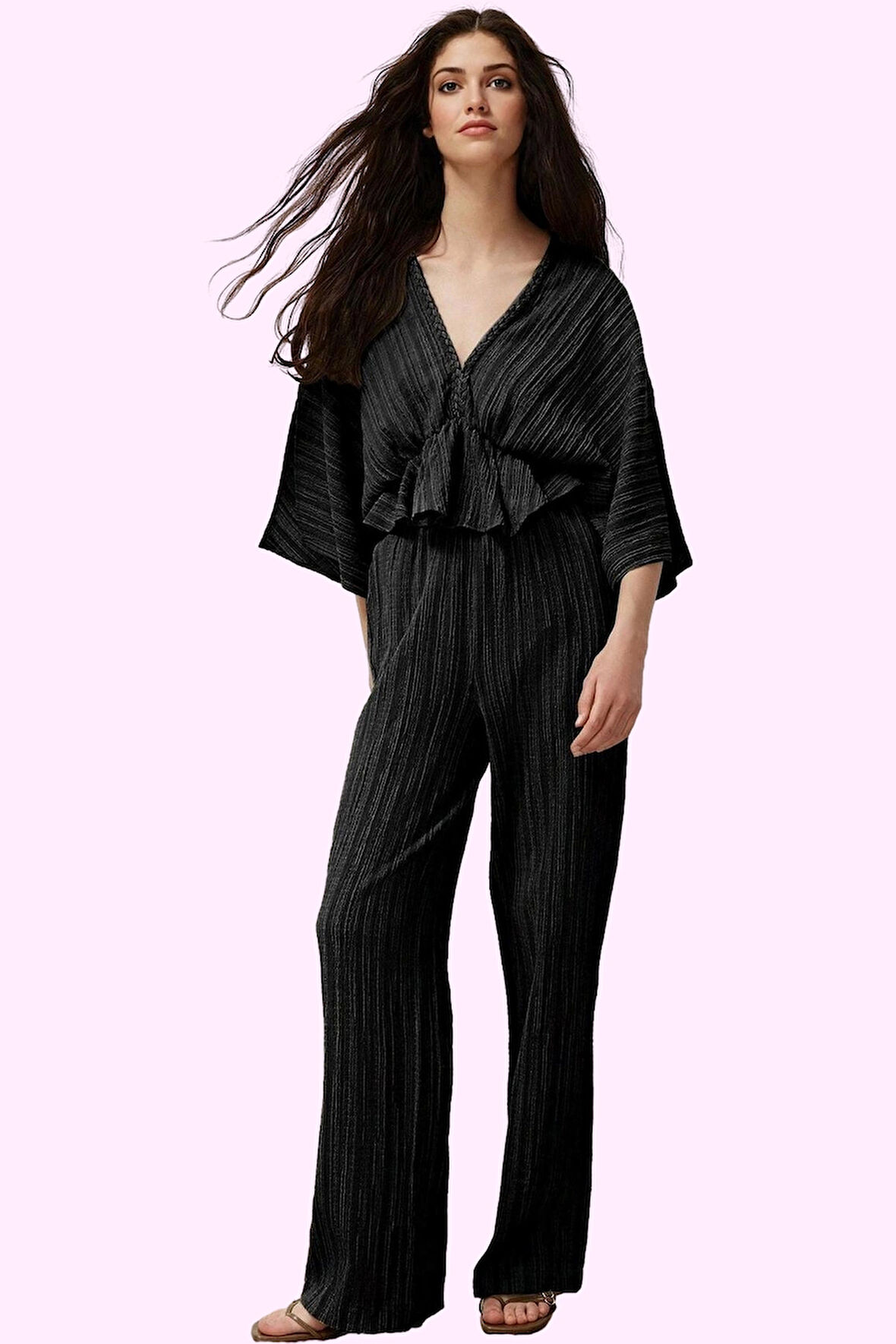 Kadın Boru Paça Pantolon Rahat Şık ve Yazlık Dokuma Kumaş Günlük Kullanım Kaliteli Malzeme