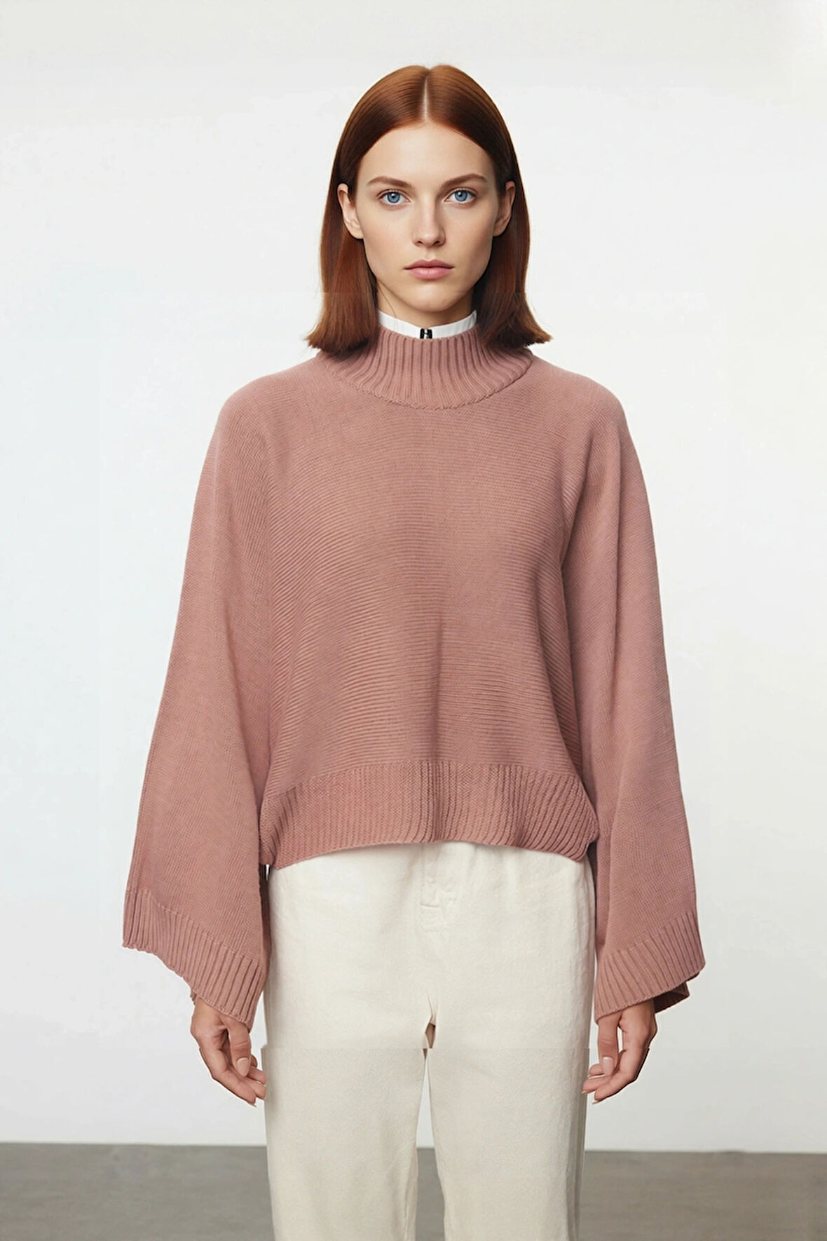 Kadın Geniş Kalıp Uzun İspanyol Kol Dik Yaka Triko Kazak Kış Kombinlerinin Vazgeçilmezi Kaliteli