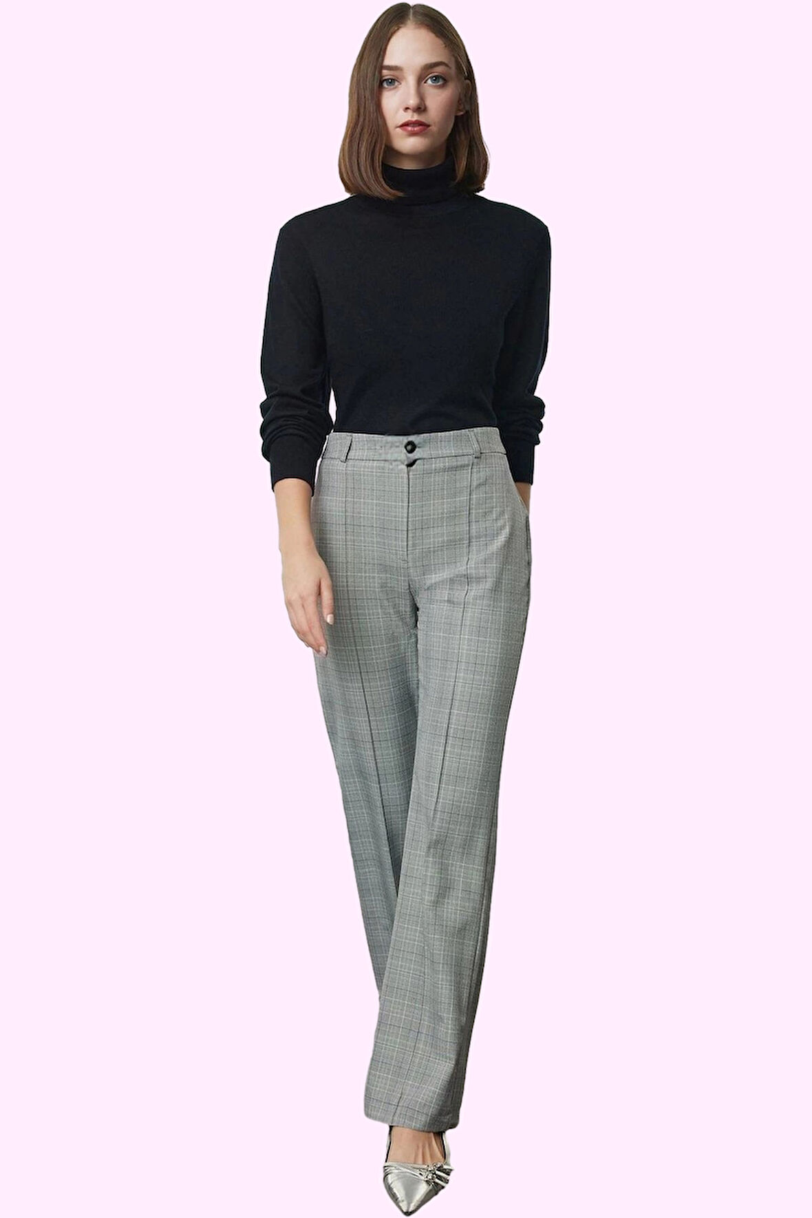 Kadın Ekose Straight Pantolon Kışlık Şıklık ve Rahatlık Günlük Kullanım Yaz Aylarının Vazgeçilmezi