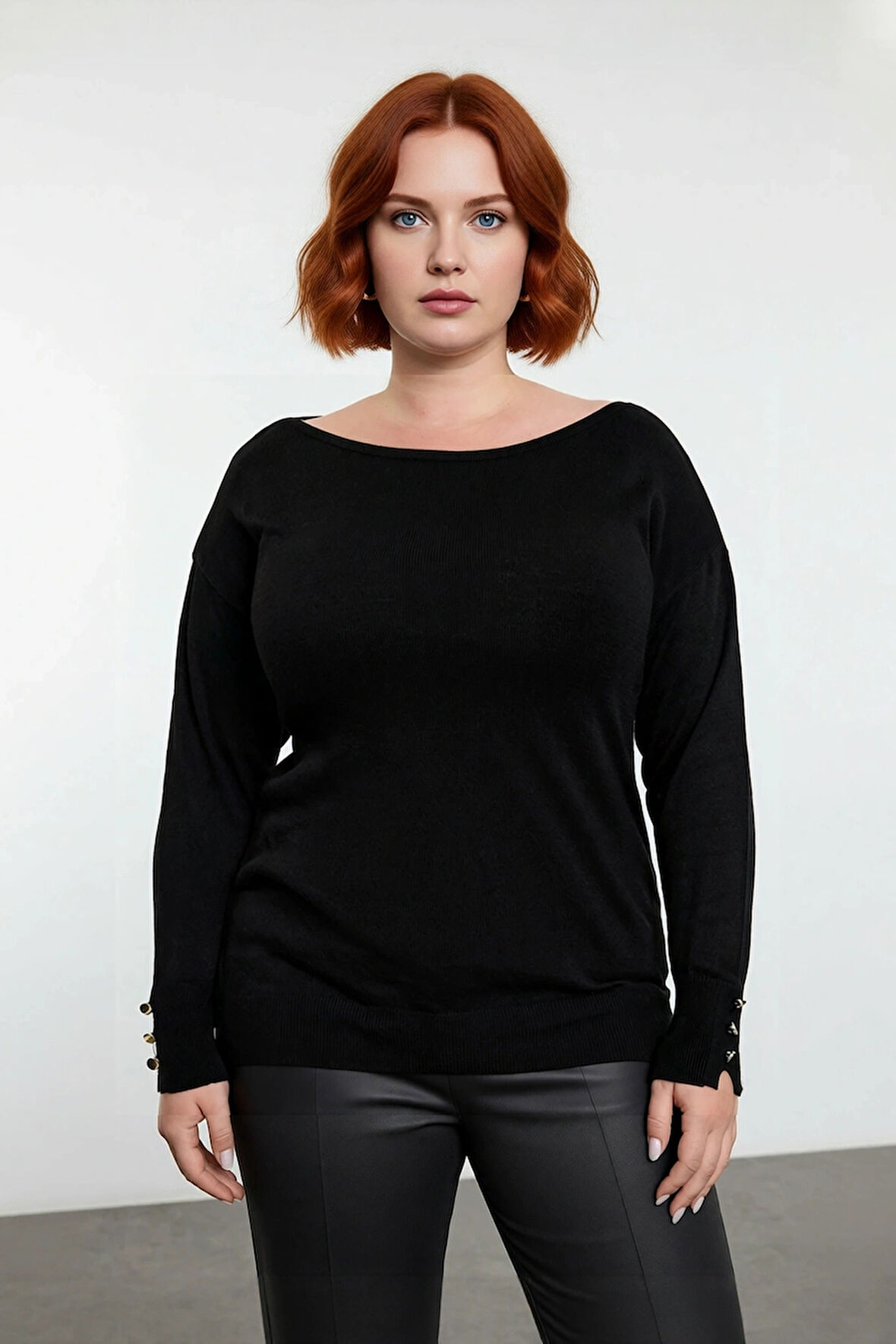 Kadınlar İçin Büyük Beden Kayık Yaka Düz Desen Uzun Kollu Triko Kazak Günlük Şıklık Sunar Kaliteli