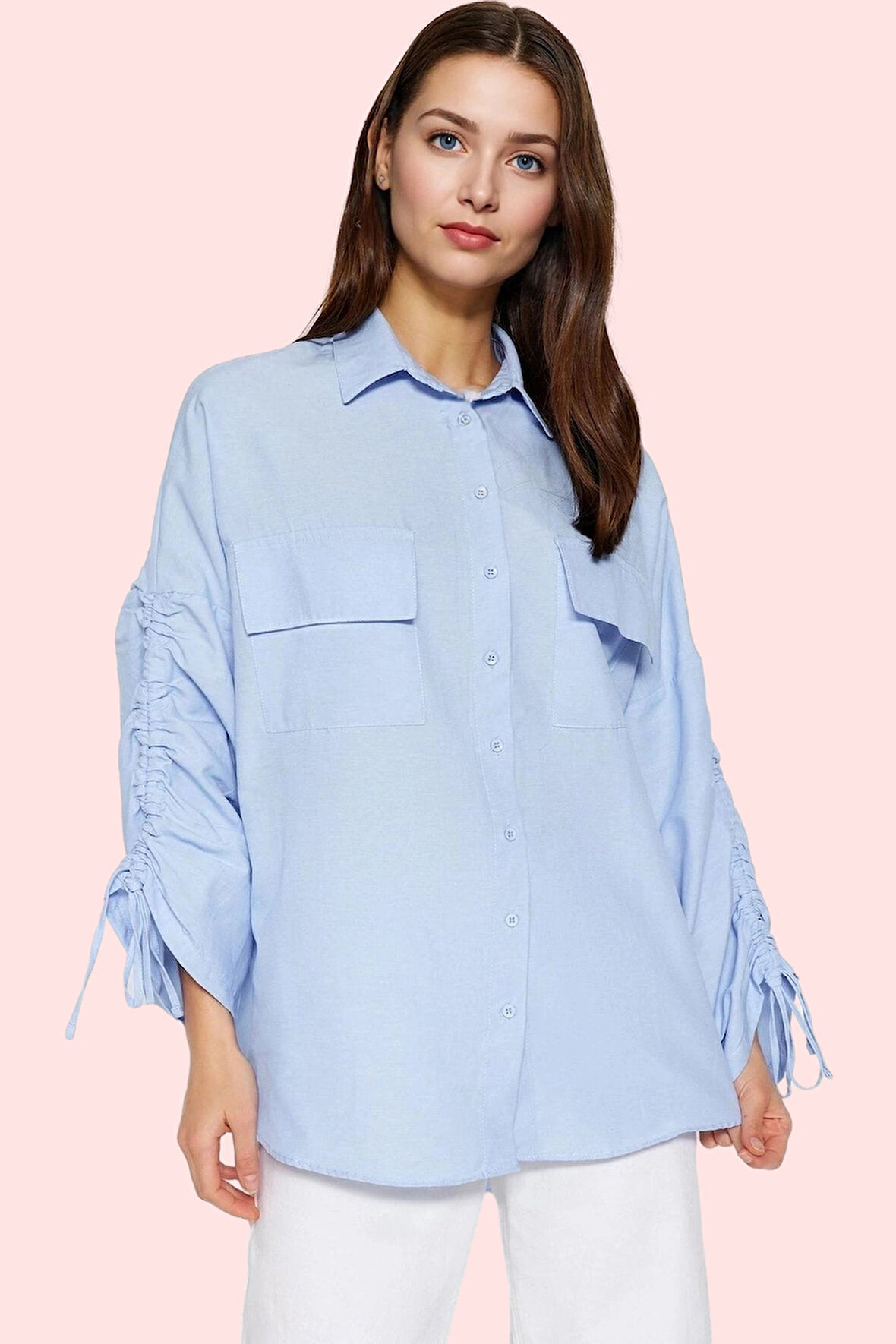 Kadın Uzun Kollu Pamuklu Gömlek; Ramadan Koleksiyonu Rahat Kalıp Günlük Stil Modern Tasarım