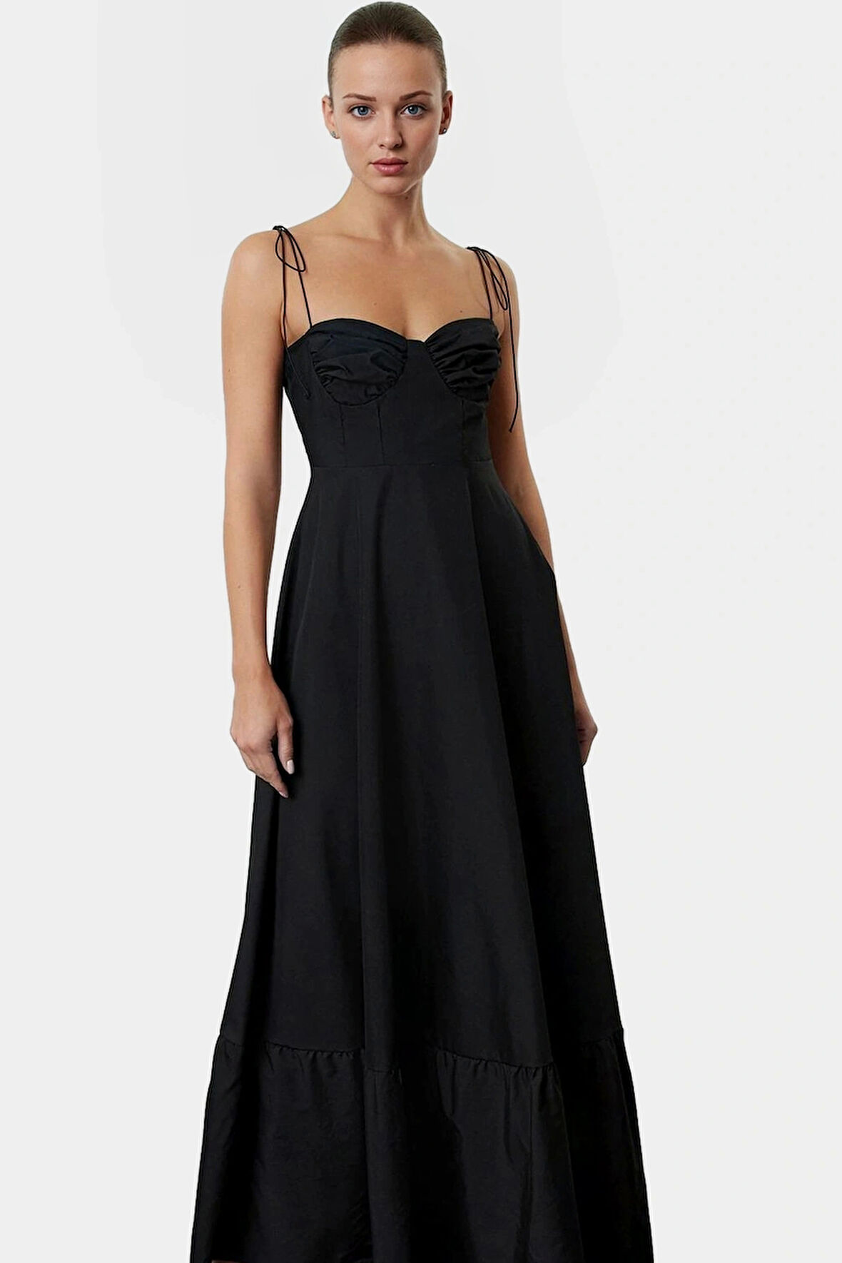 Pamuklu Dokuma A line Maxi Elbise Kalp Yaka Şık Ve Rahat Kullanım Kaliteli İşçilik