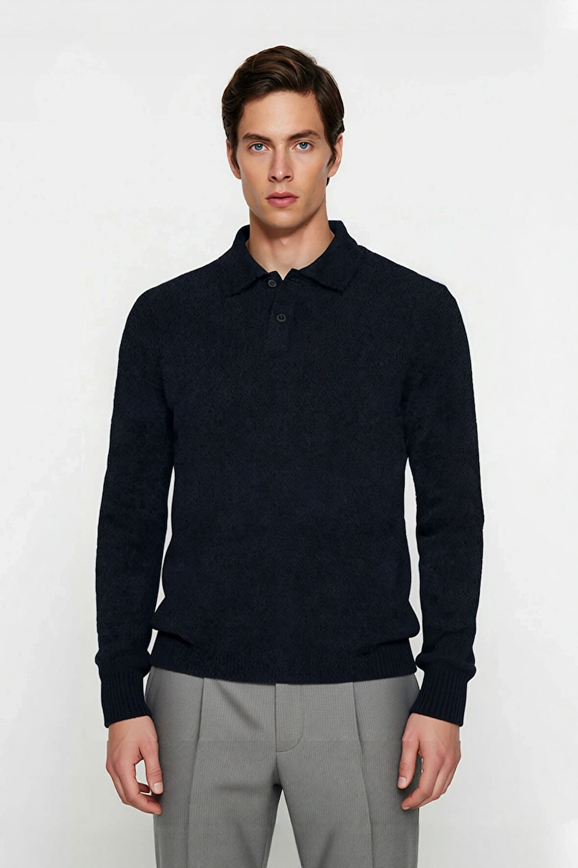 Erkek Basic Dokulu Triko Polo Yaka Kazak Günlük Ve Akıllı Kombinler İçin Konforlu Seçim Kaliteli