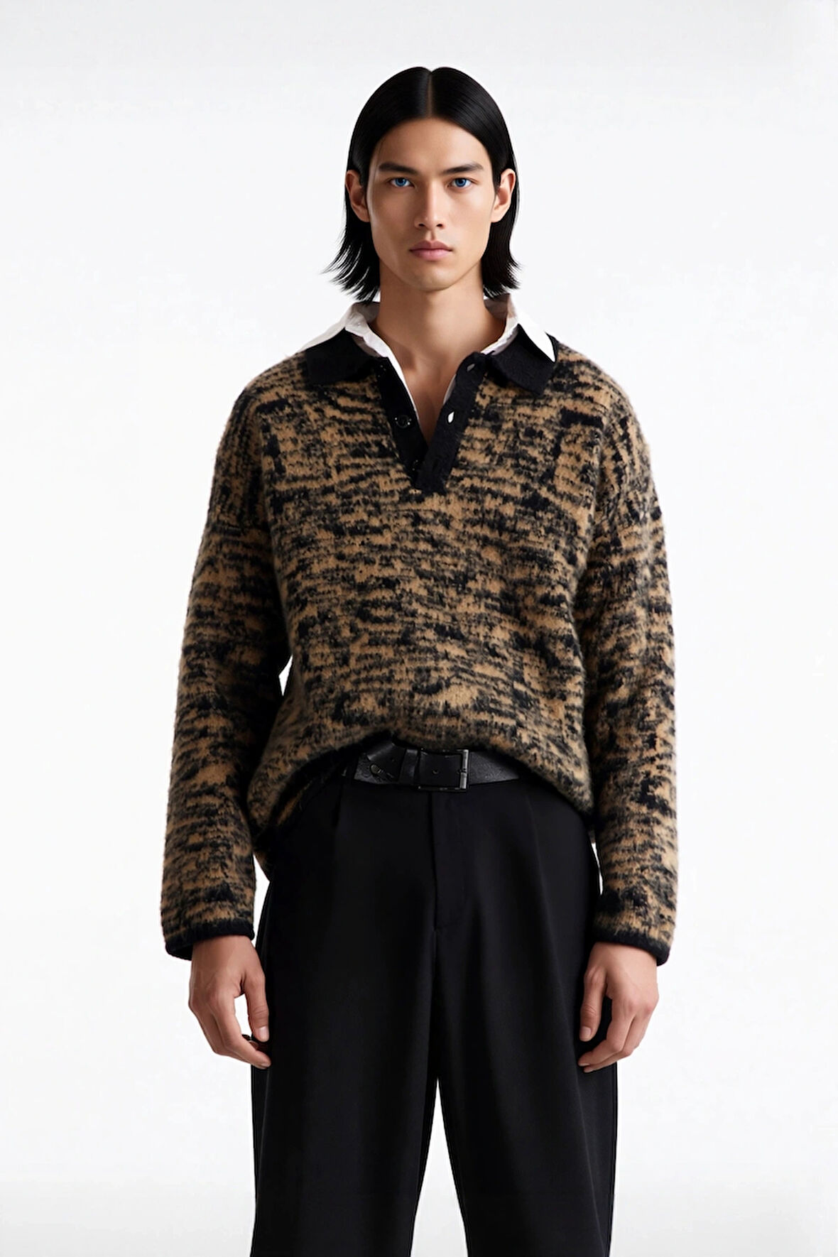 Erkek Basic Oversize Polo Yaka Dokuma Triko Kazak Kışın Şıklığıyla Günlük Stilin Tamamlayıcısıdır