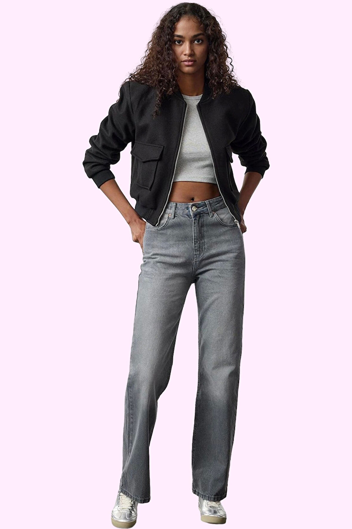 Kadın Denim Pantolon Yüksek Bel Geniş Paça Pamuk Günlük ve Şık Hafta Sonu Kaliteli Malzeme