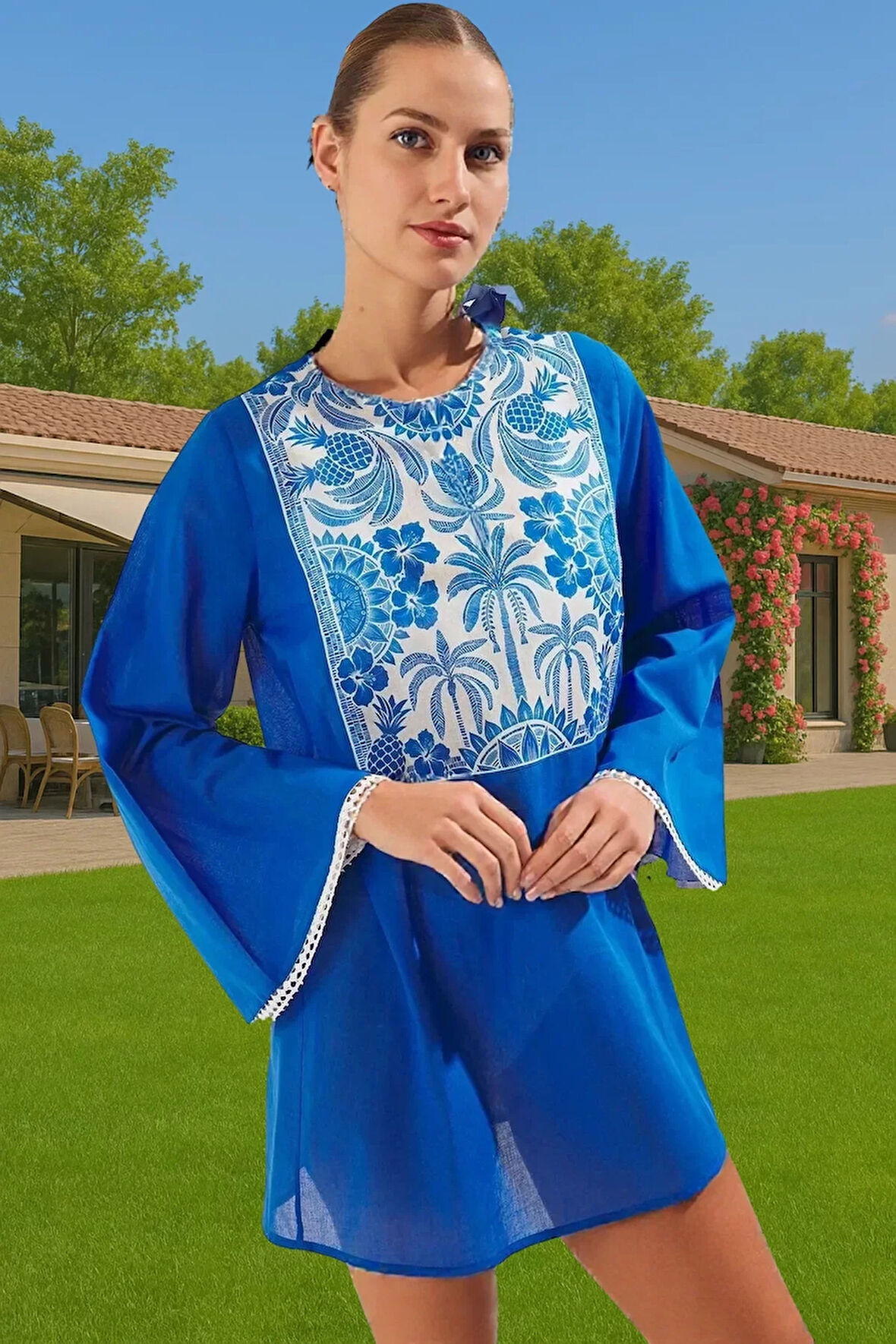 Yazlık Mini Plaj Elbisesi %100 Polyester Vual Kumaş Profesyonel Görünüm Modern Stil Modern Stil