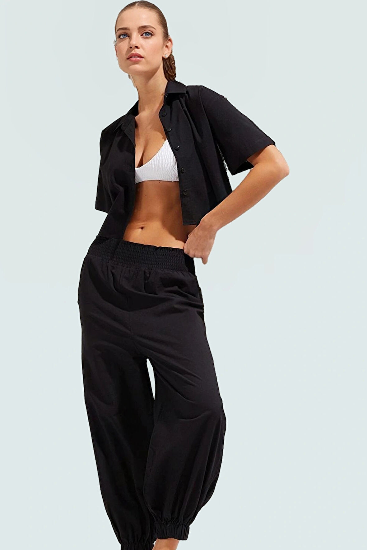 Nefes Alan Pamuklu Yazlık Takım Rahat Kalıp Şortlu Plaj İçin Mükemmel Modern Stil