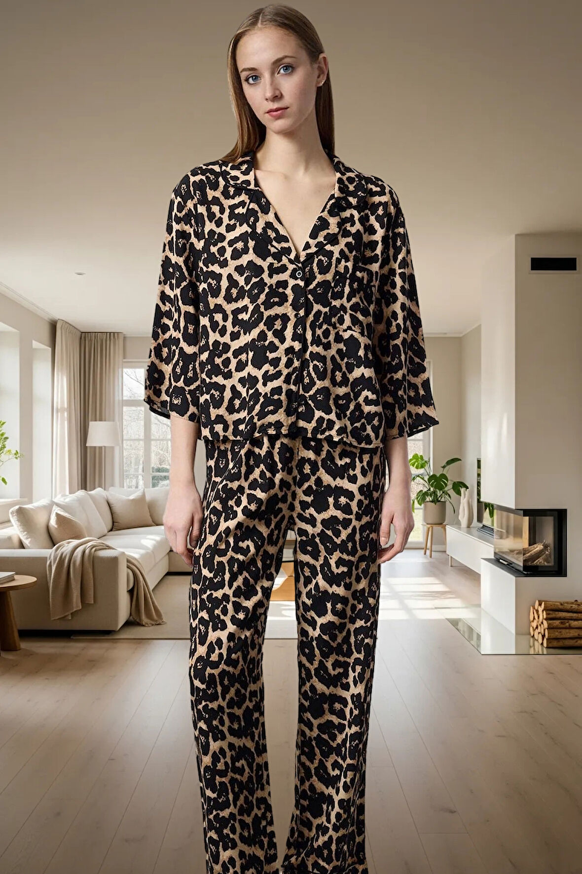 Shally Dokuma Viskon Pijama Takımı Kışlık Rahat Kalıp Dayanıklı Malzeme Profesyonel Görünüm