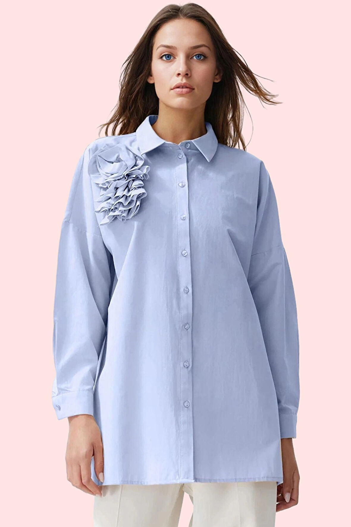 Kadın Poplin Kumaş Gömlek Aplike Detay Casual Stil Günlük Kullanım Yaz Aylarının Vazgeçilmezi