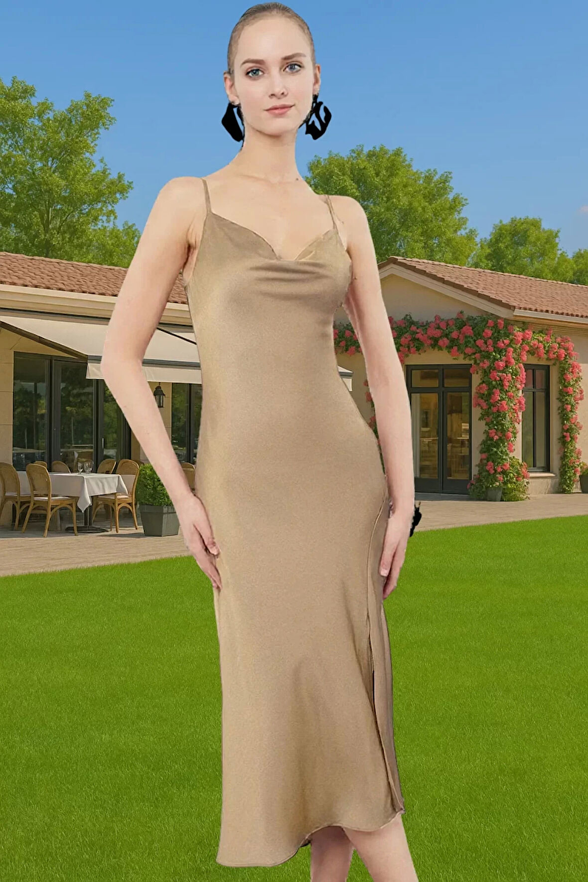 Astarlı Saten Midi Abiye Elbise; Rahat ve Şık Tasarım Zarifane Tasarım Yüksek Kalite