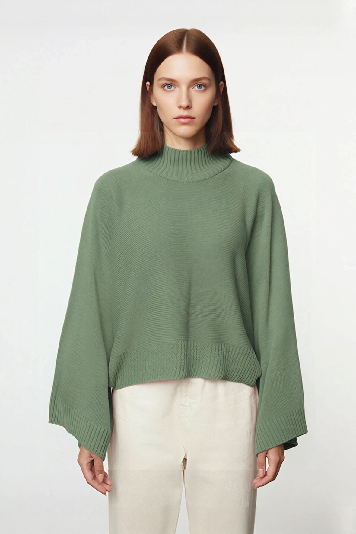 Kadın Geniş Kalıp Uzun İspanyol Kol Dik Yaka Triko Kazak Kış Kombinlerinin Vazgeçilmezi Kaliteli