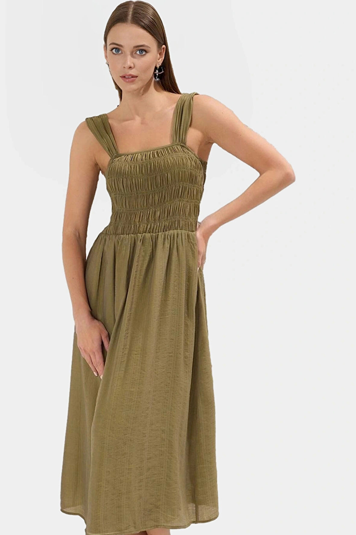 Cool & Comfort Elbise  Polyester Midi Boy Gipeli Detay Seçkin Malzeme Konforlu Kesim