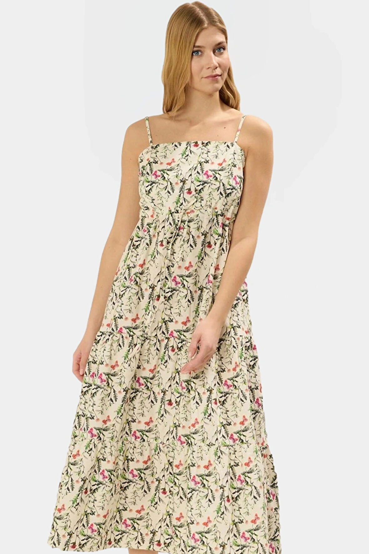 Pamuklu Midi ElbiseÇiçek DesenliSkater KalıpRahat Günlük Kombin Profesyonel Görünüm