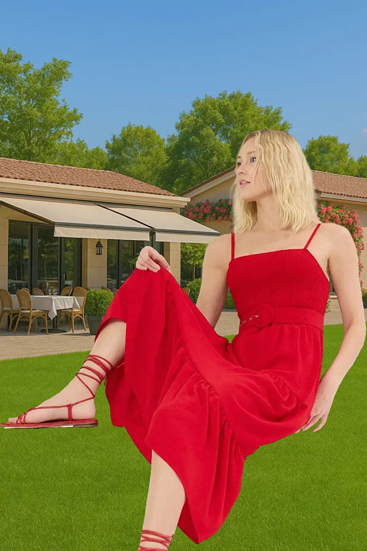 Kadın Yazlık Askılı Midi Boy Pileli Dokuma Elbise Günlük Kombinler İçin Uzun Ömürlü Trend Tasarım