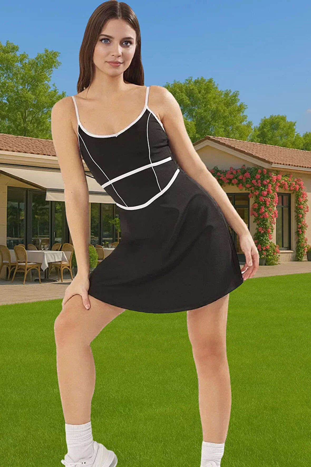 Kadın Yazlık Mini Elbise Spor Şort Detayı Polyester Elastan Kumaş Seçkin Malzeme Rahat Ve Şık