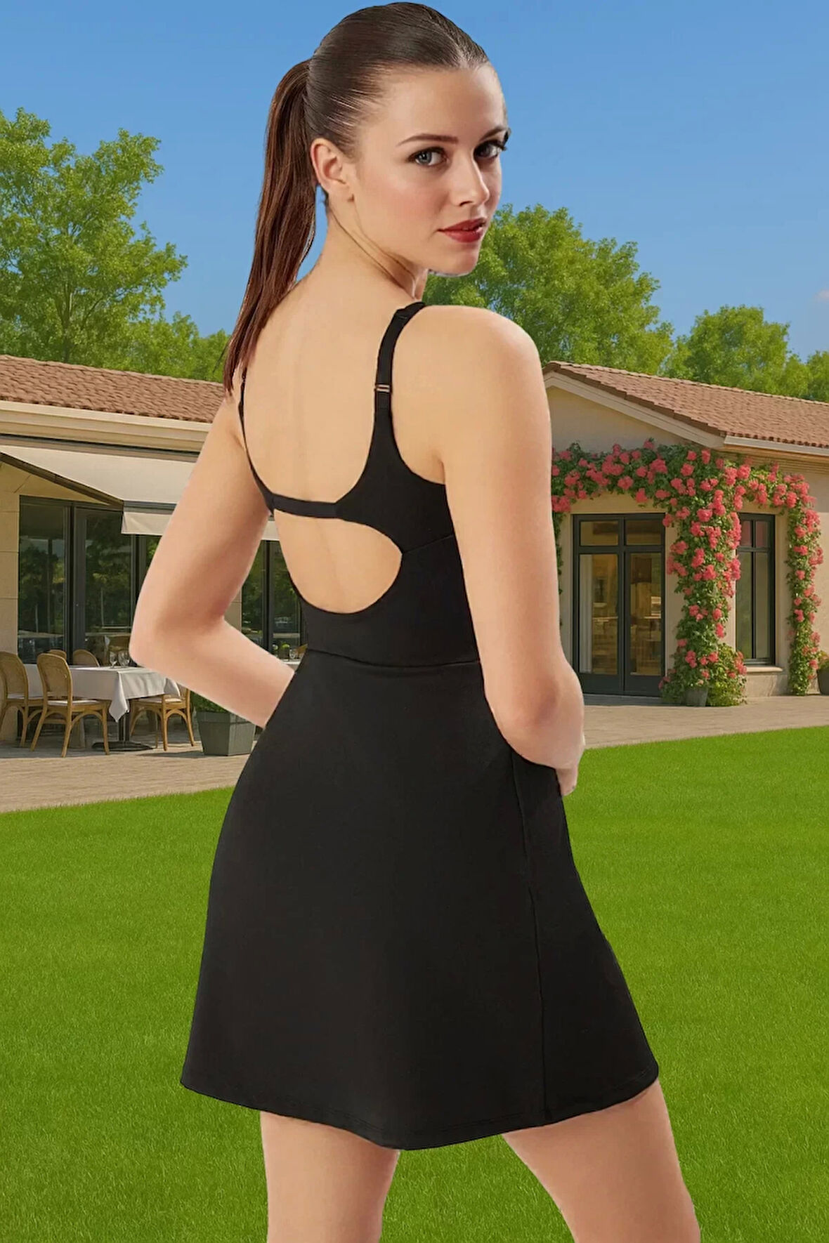 Kadın Siyah Spor Elbise İnce Askılı Mini Örme Kumaş Premium Kalite Şık Görünüm Şık Görünüm