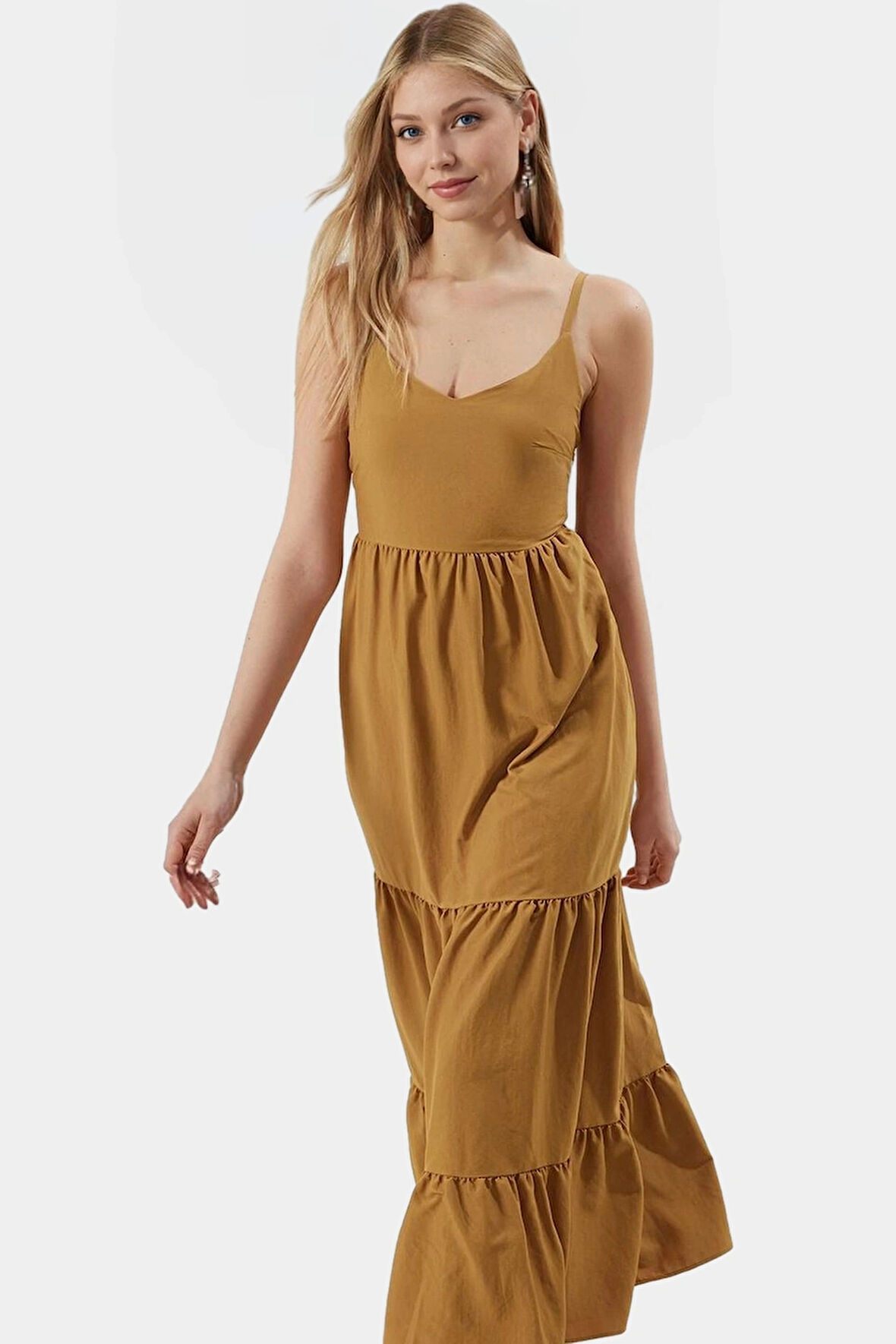 Kolsuz Maxi Elbise Skater Kalıp Lilyum Dokuma Günlük Kullanım Modern Stil Şık Görünüm