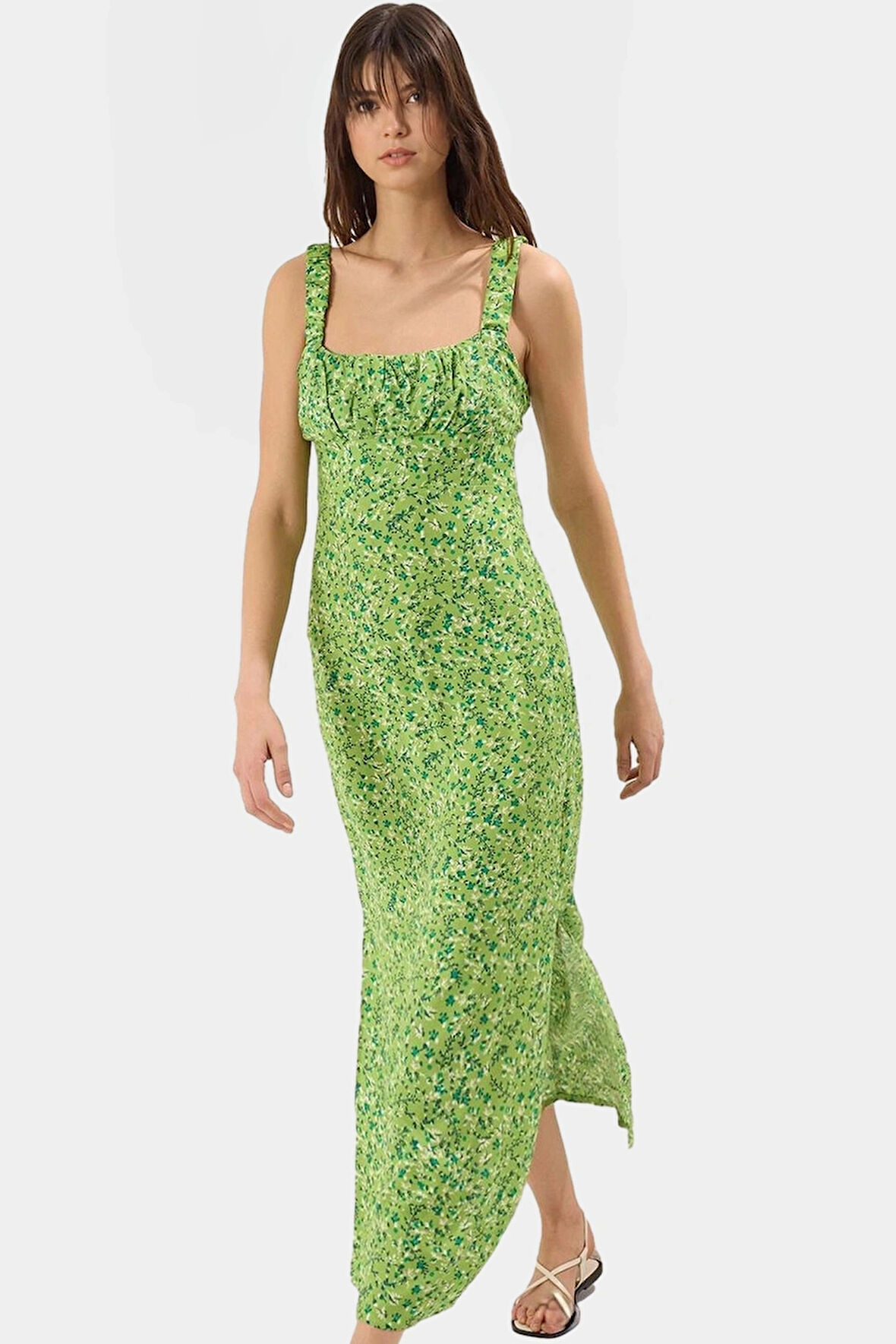 A line Viskoz Maxi Elbise Çiçek Desenli Kolsuz Rahat Yazlık Kullanım