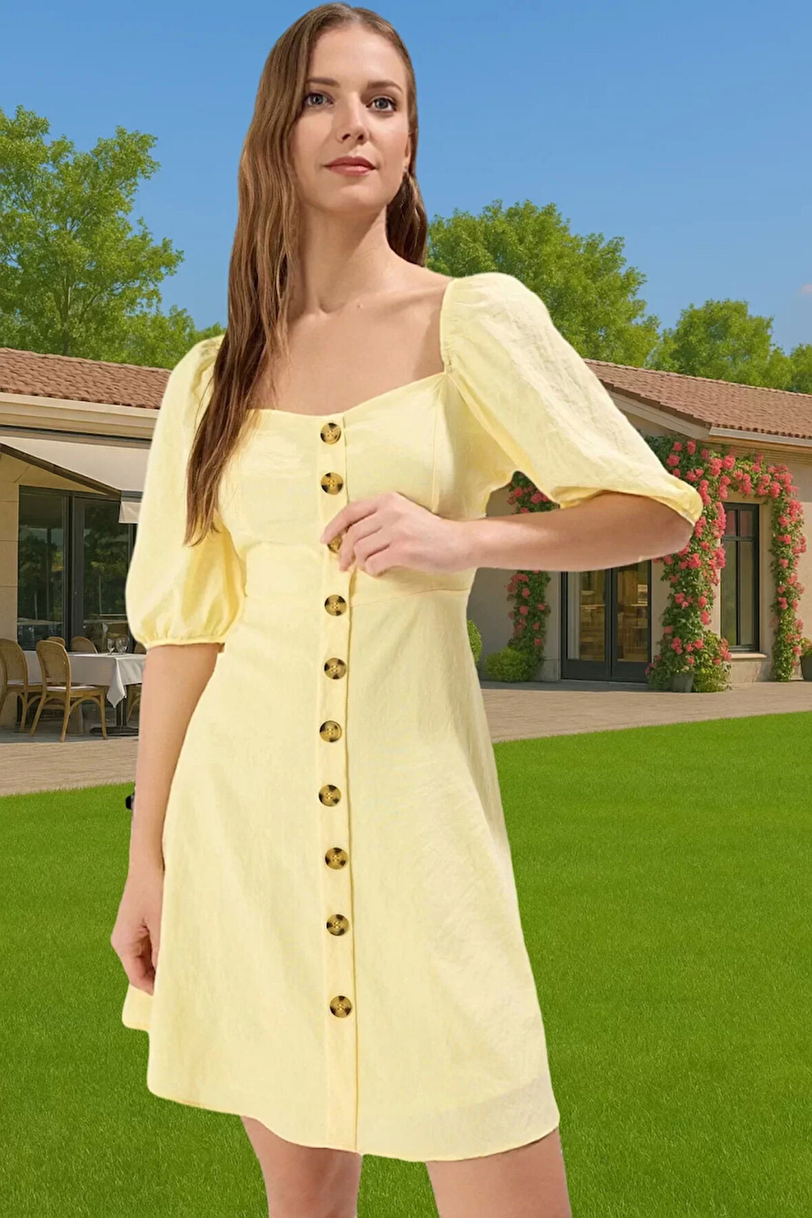 Kadın Şık A Kesim Mini Elbise Pamuk Polyester Dokuma Kumaş Şık Görünüm Özenle Seçilmiş Mükemmel Uyum