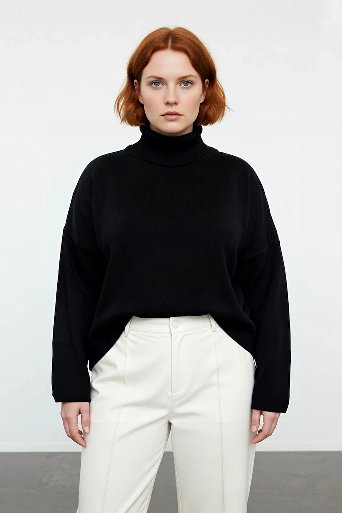 Kadınlar İçin Kışlık Şıklık Sunan Düz Düşük Kol Balıkçı Yaka Akrilik Geniş Kalıp Triko Kazak