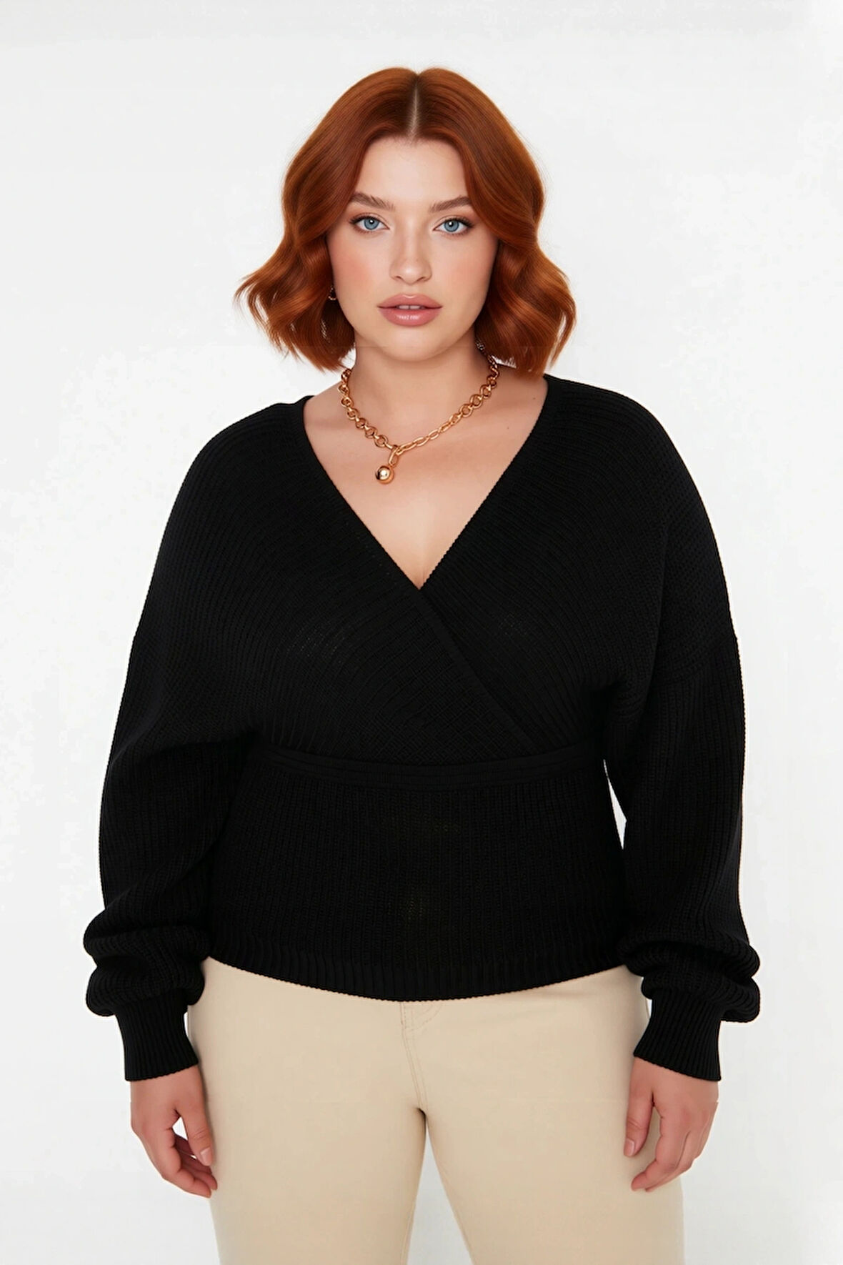 Kadın V Yaka Kruvaze Arkadan Bağlamalı Triko Kazak Akrilik Regular Fit Günlük Şık Soğuk Hava