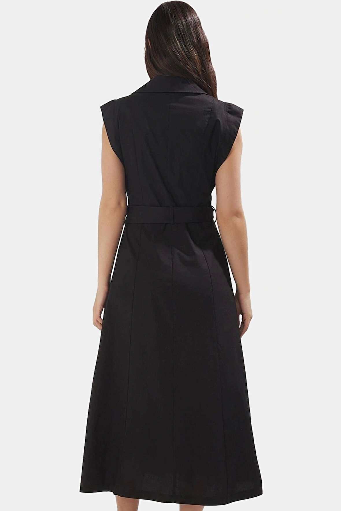 Kuşaklı Dokuma Pamuk Polyester Midi Gömlek Elbise Rahat Yazlık Premium Kalite Dayanıklı Malzeme