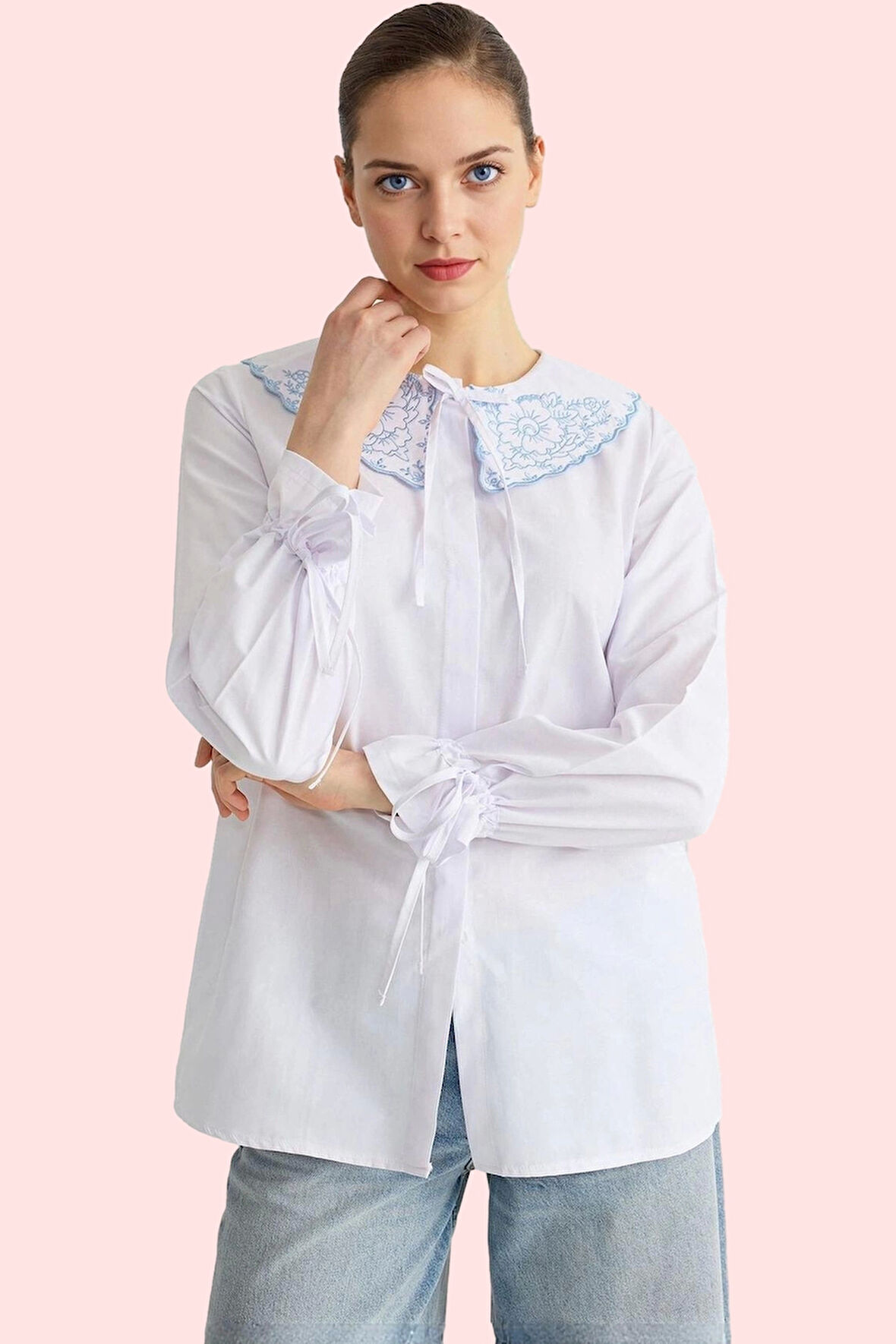 Kadın Dokuma Terrycotton Kumaş Düz Desen Regular Gömlek İş Ve Günlük Hayat Kaliteli Malzeme