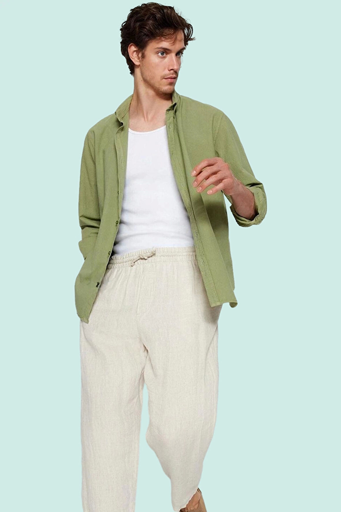 Erkek Pamuklu Keten Görünümlü Gömlek Regular Fit Rahat Günlük Stil Yaz Aylarının Vazgeçilmezi