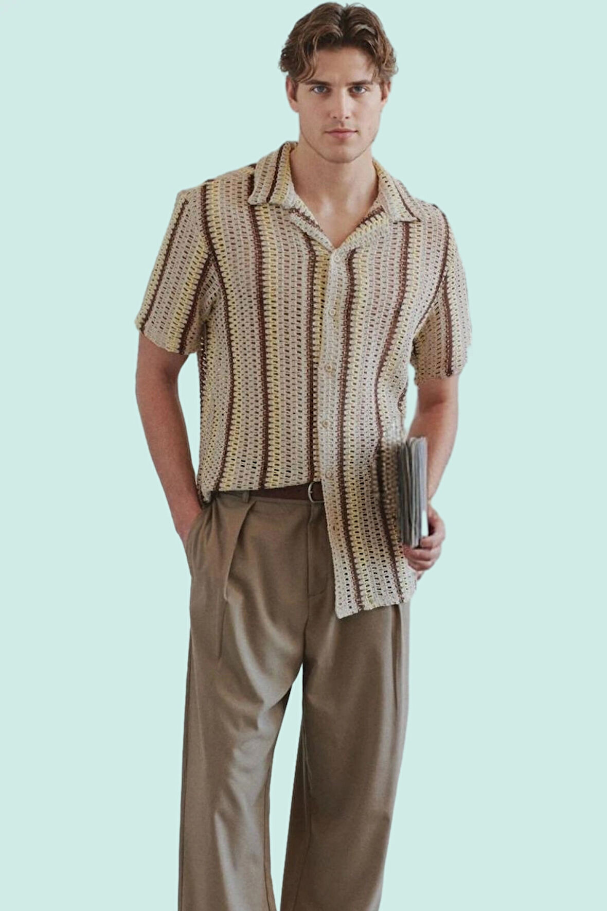 Erkek Modern Apaş Yaka Triko Gömlek Kısa Kollu Dokuma Yazlık Günlük Kullanım Kaliteli Malzeme