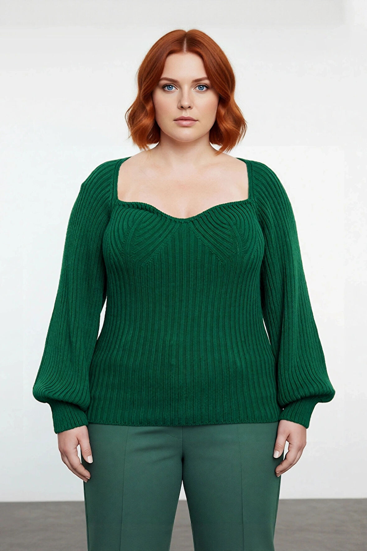 Kadın Modern Kalp Yaka Triko Kazak Fitted Kalıp Uzun Reglan Kol Fitilli Örme Şıklığı Kışa Özel