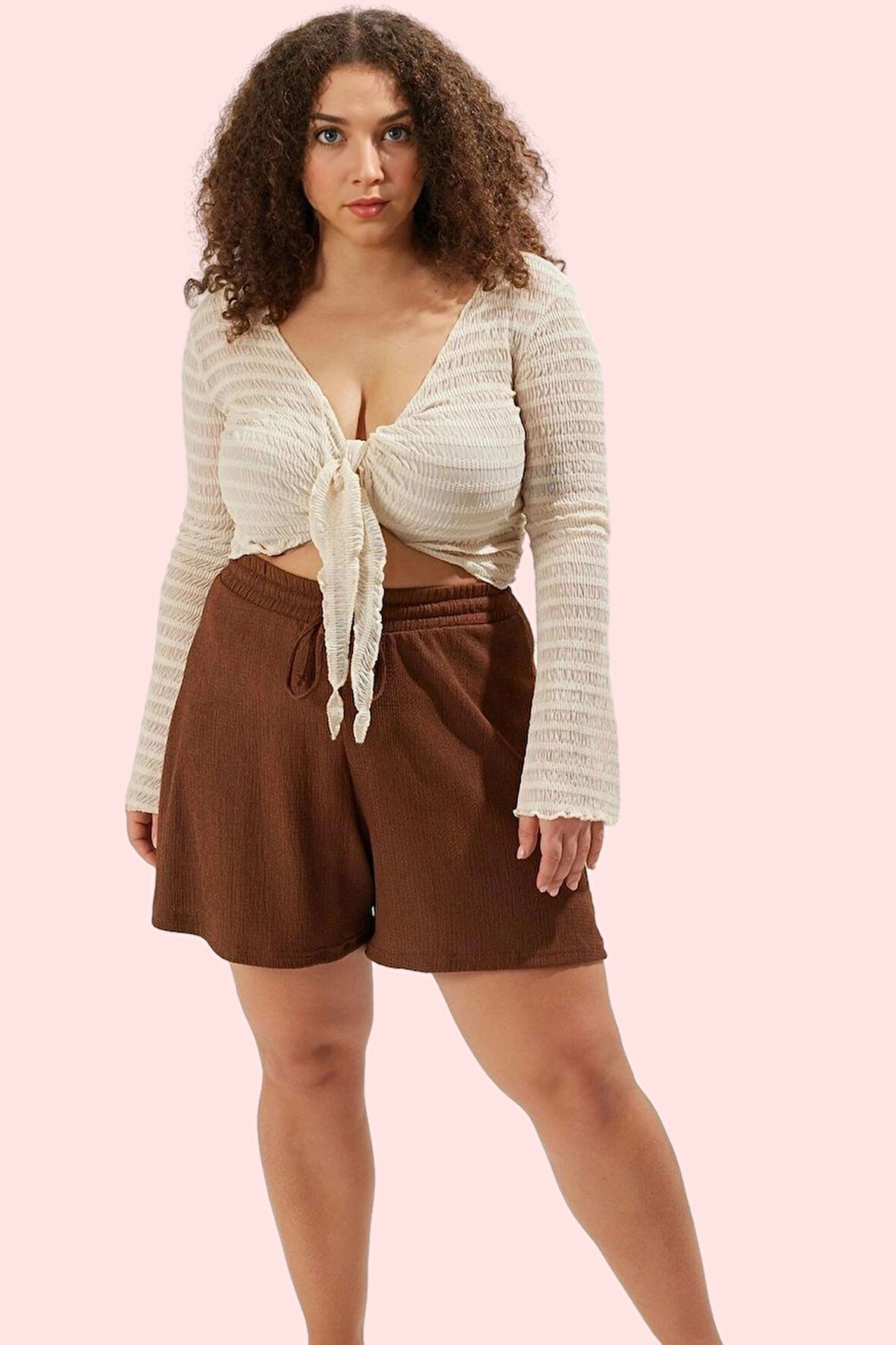 Kadın Büyük Beden Geniş Paça Kısa Örme Şort Rahat Günlük Stil Hafta Sonu Dayanıklı Malzeme