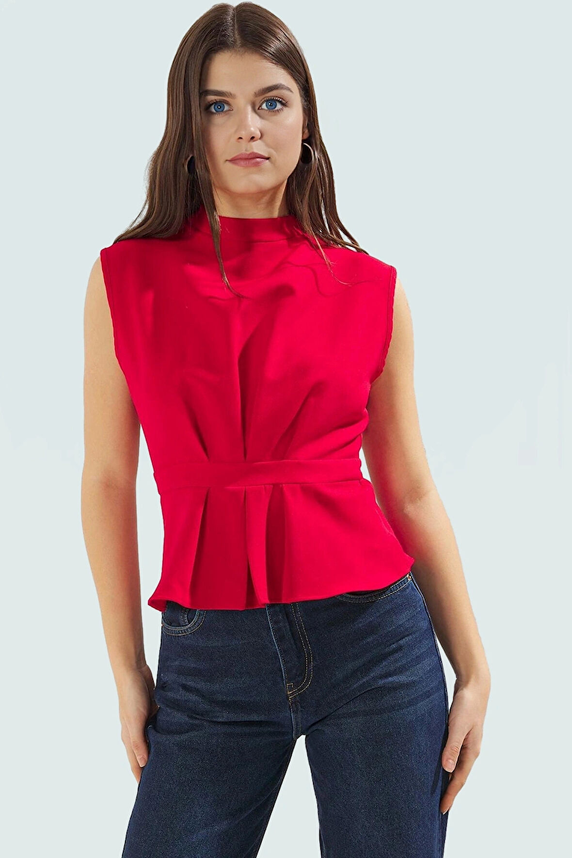 Rahat Kolsuz Bluz Yazlık Dokuma Polyester Karışımlı Trend Tasarım Seçkin Malzeme