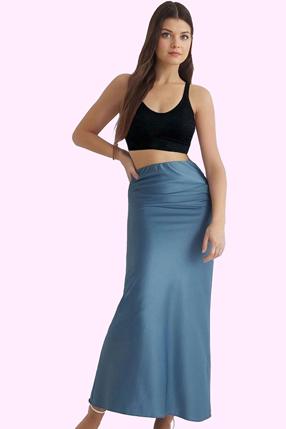 Kadın Saten Dokuma Maxi Etek Balık Kesim Kemer Detaylı Yazlık Rahatlık Yaz Aylarının Vazgeçilmezi