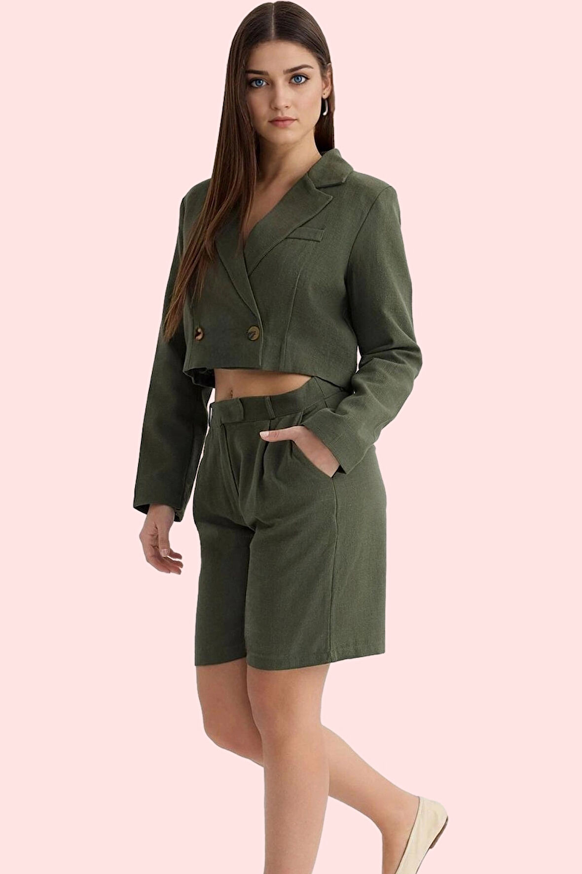 Kadın Kapri Şort Yüksek Bel Straight Siluet Pamuk Günlük Ve İş Hafta Sonu Kaliteli Malzeme