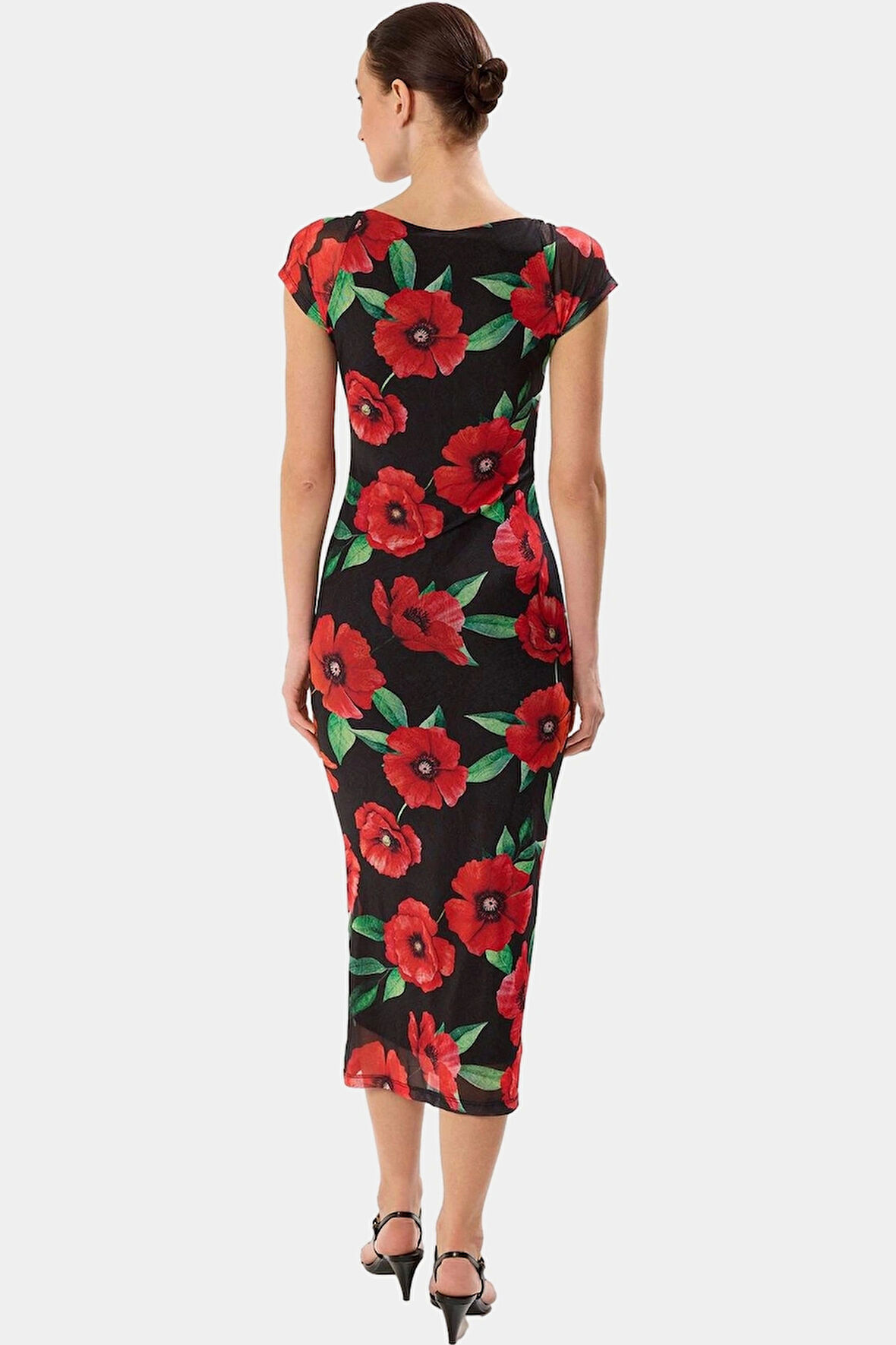 Puantiyeli Desenli Bodycon Kalıp Midi Boy Astarlı Elbise Trend Tasarım Özenle Seçilmiş