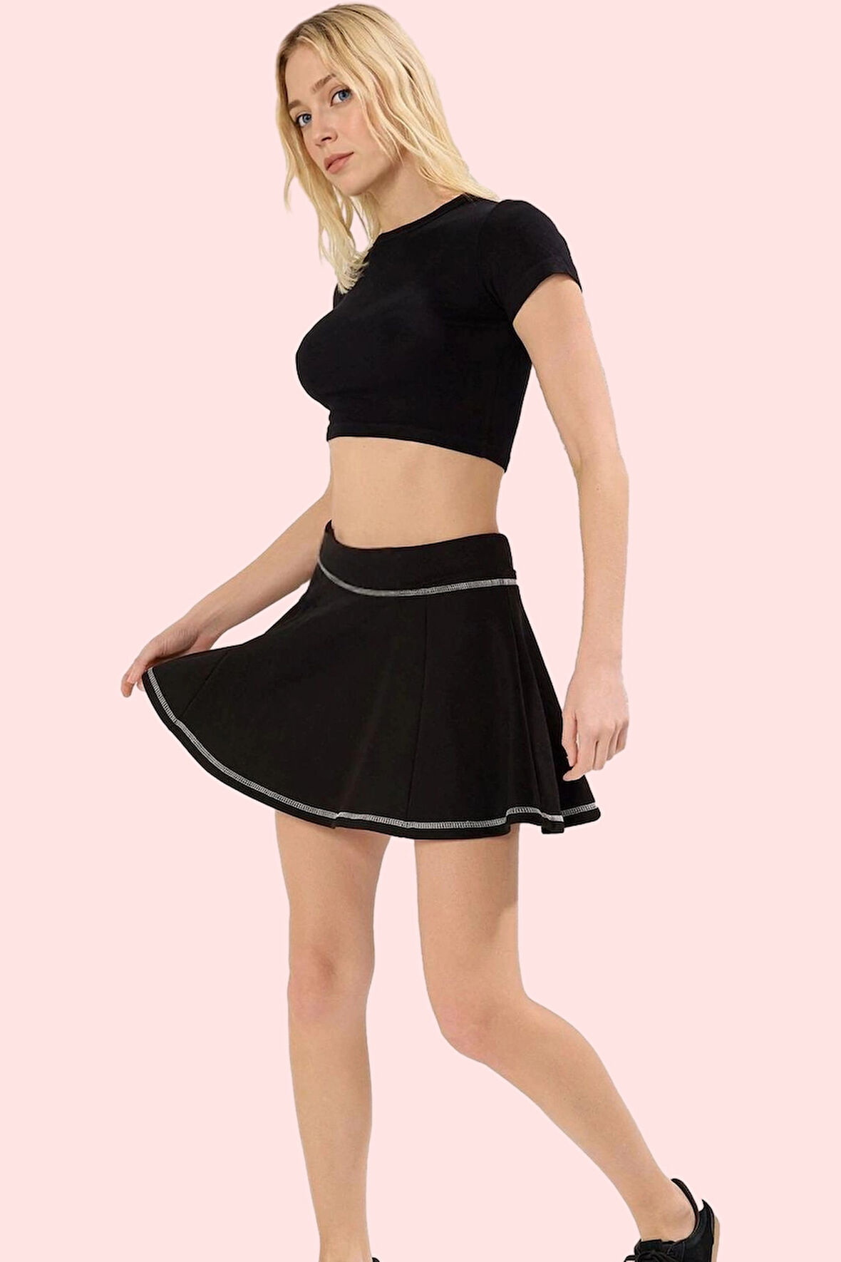 Kadın Yazlık Kısa Şort Etek Renk Bloklu Dar Paça Yüksek Bel Günlük Yaz Aylarının Vazgeçilmezi