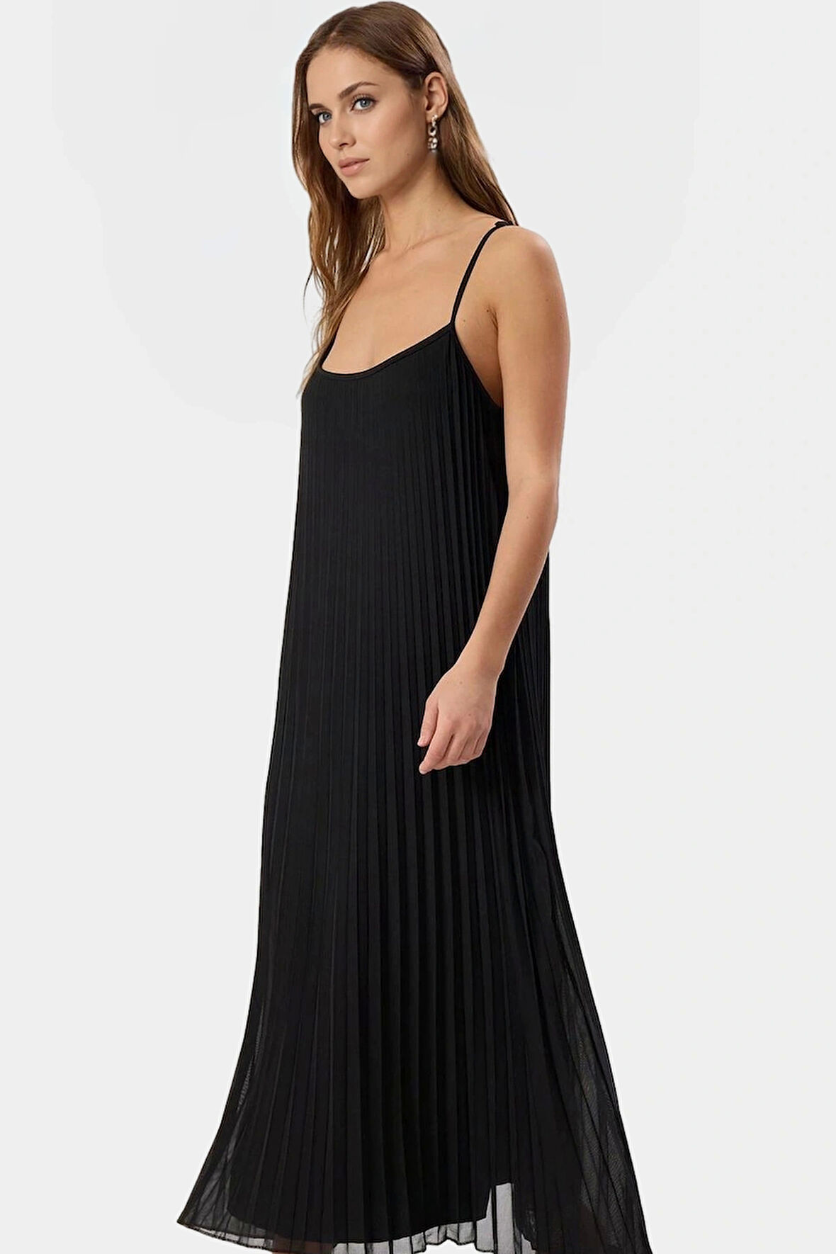 A line Tül Maxi Elbise Örme Kumaş Halter Yaka Yırtmaçlı Rahat Kesim Mükemmel Uyum Trend Tasarım