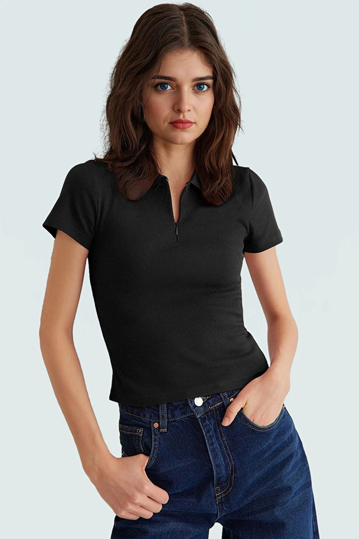 Nefes Alan Pamuklu Kaşkorse Bluz Fitted Polo Yaka Mükemmel Uyum Günlük Kullanım İçin